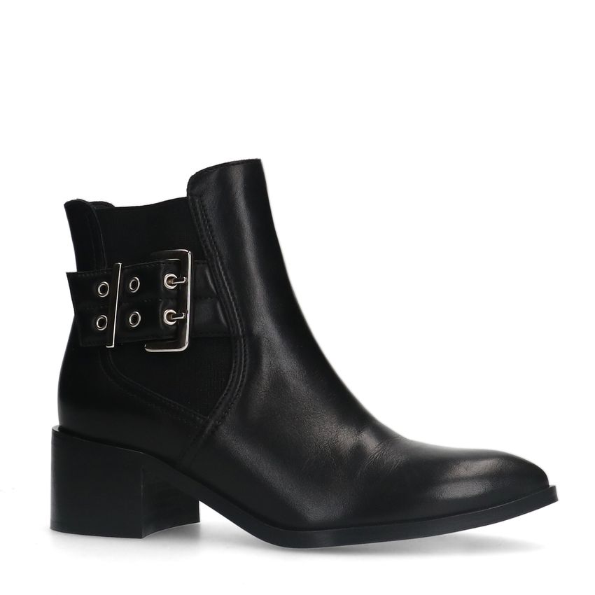 Manfield Zwarte leren enkellaarsjes met hak