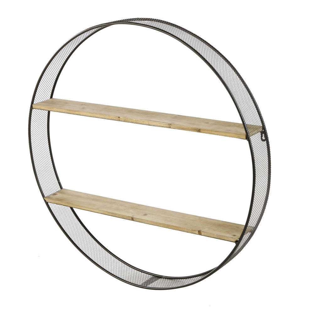 OZZY - Etagère ronde en métal quadrillé noir