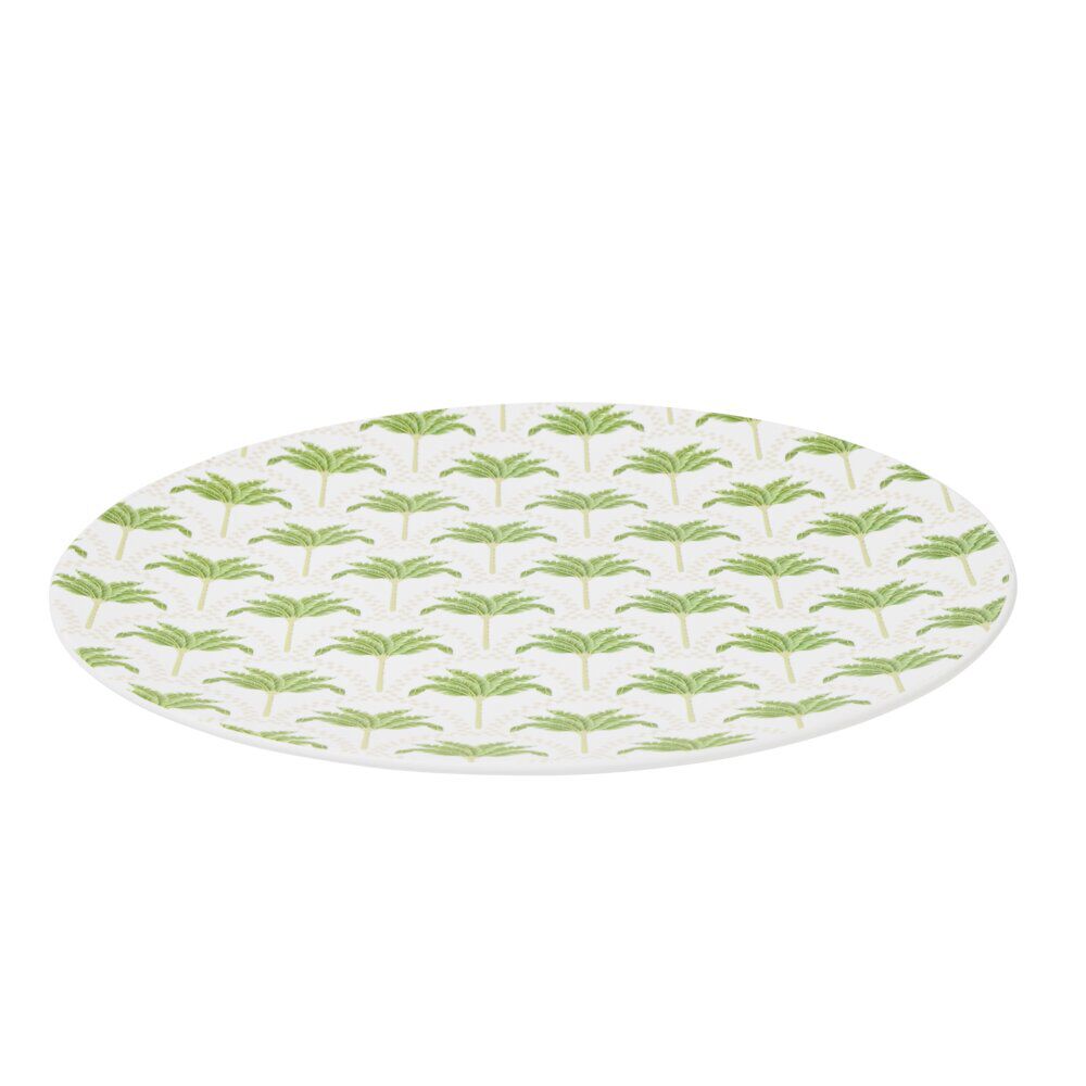 Assiette à dessert ronde plastique motif palmier blanc et vert Ø20cm