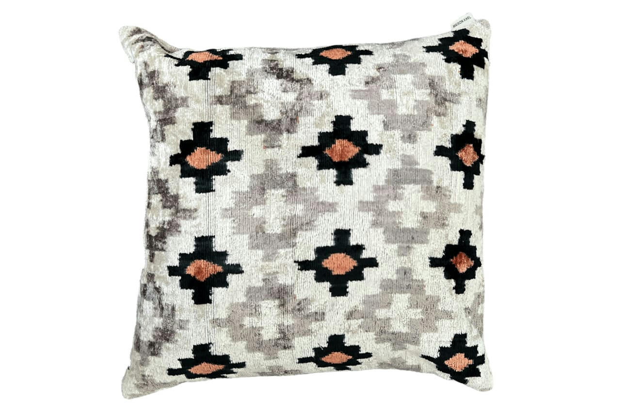 - Housse de coussin velours soie ikat  50x50 gris