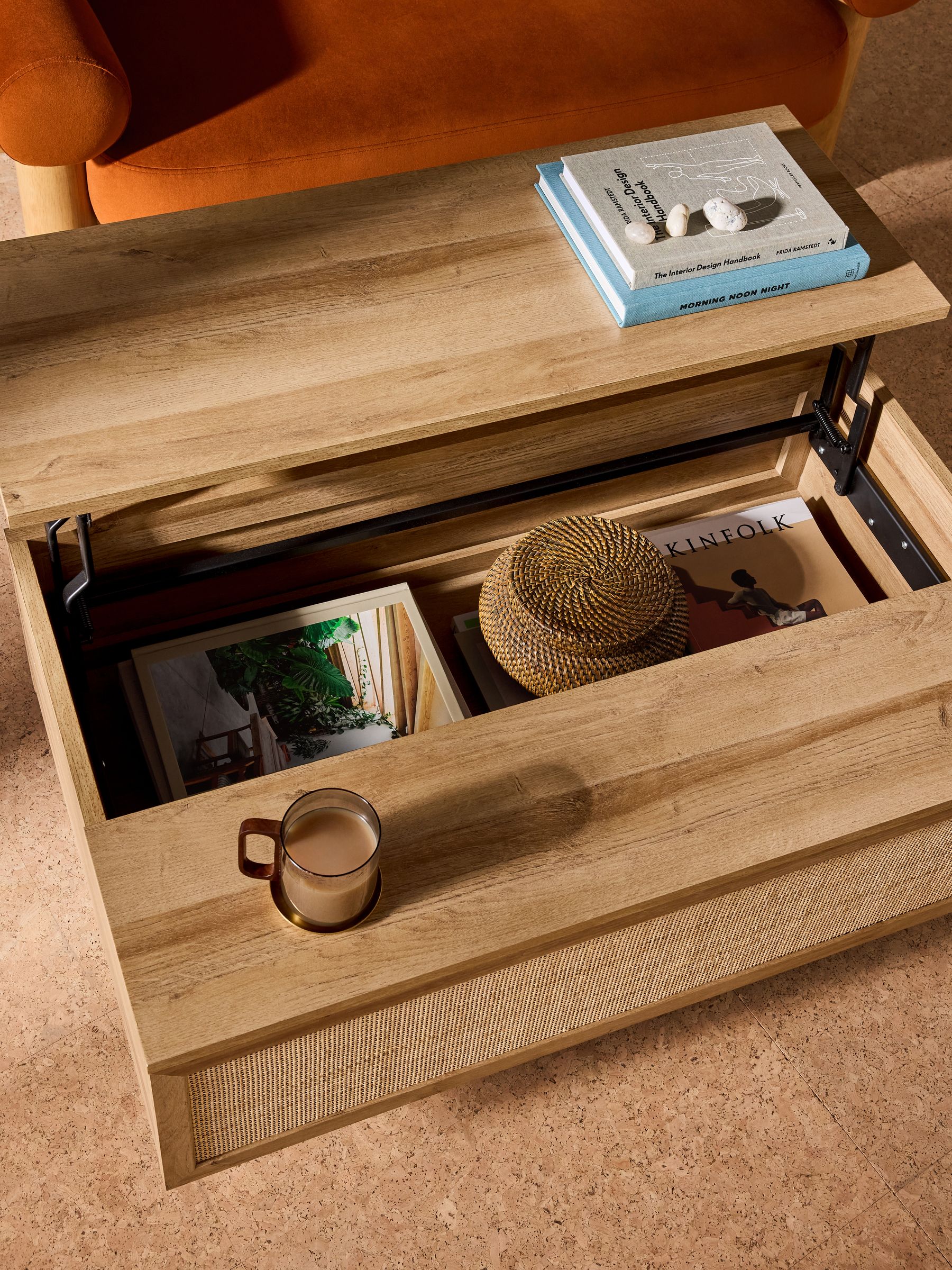 Pavia Rattan Coffee Table to Desk in Oak Effect