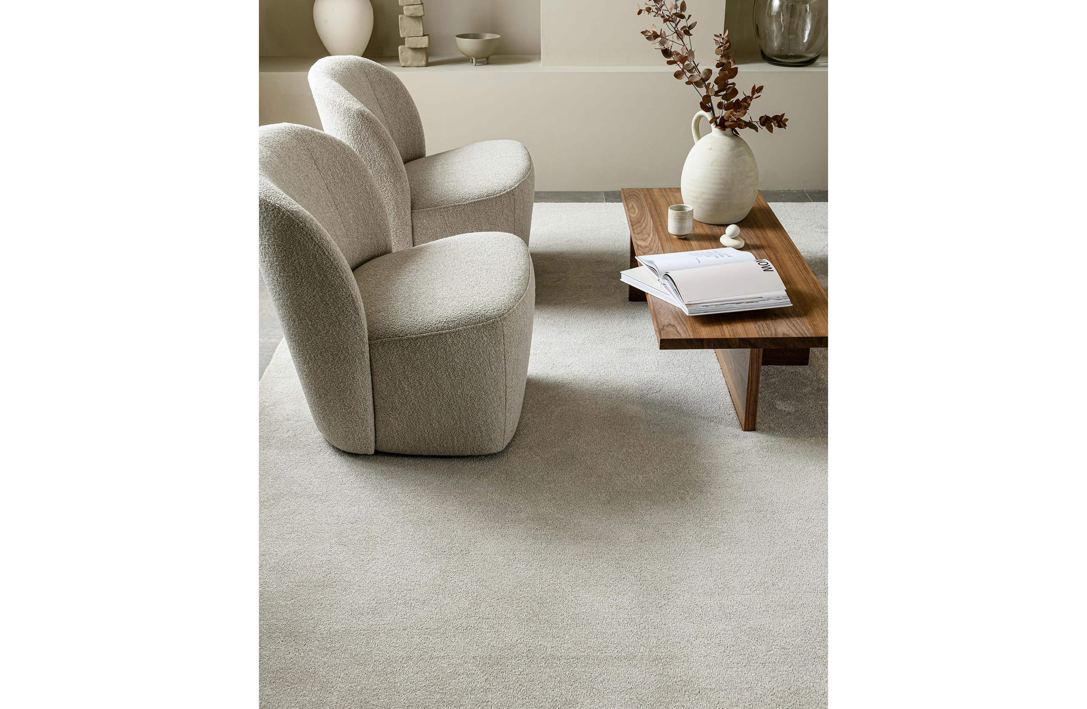 VTWONEN - Table basse salon bois de noix blanc mat 27x135x49