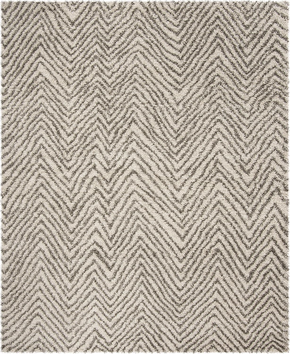 SAFAVIEH Hudson Shag Collection Area Rug - 9' x 12', Ivory & Grey, Chevron Design, Non-Shedding & Easy Care, 2-inch Thick Ideal for High Traffic Areas in Living Room, Bedroom (SGH375A)