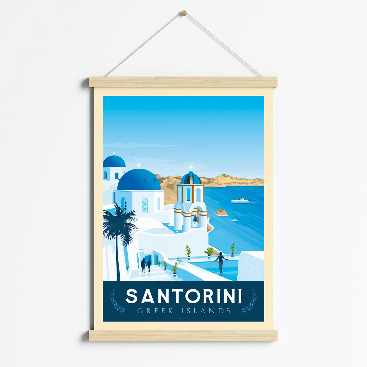 - Affiche Santorin Grèce + Cadre Magnétique (Bois) 50x70 cm