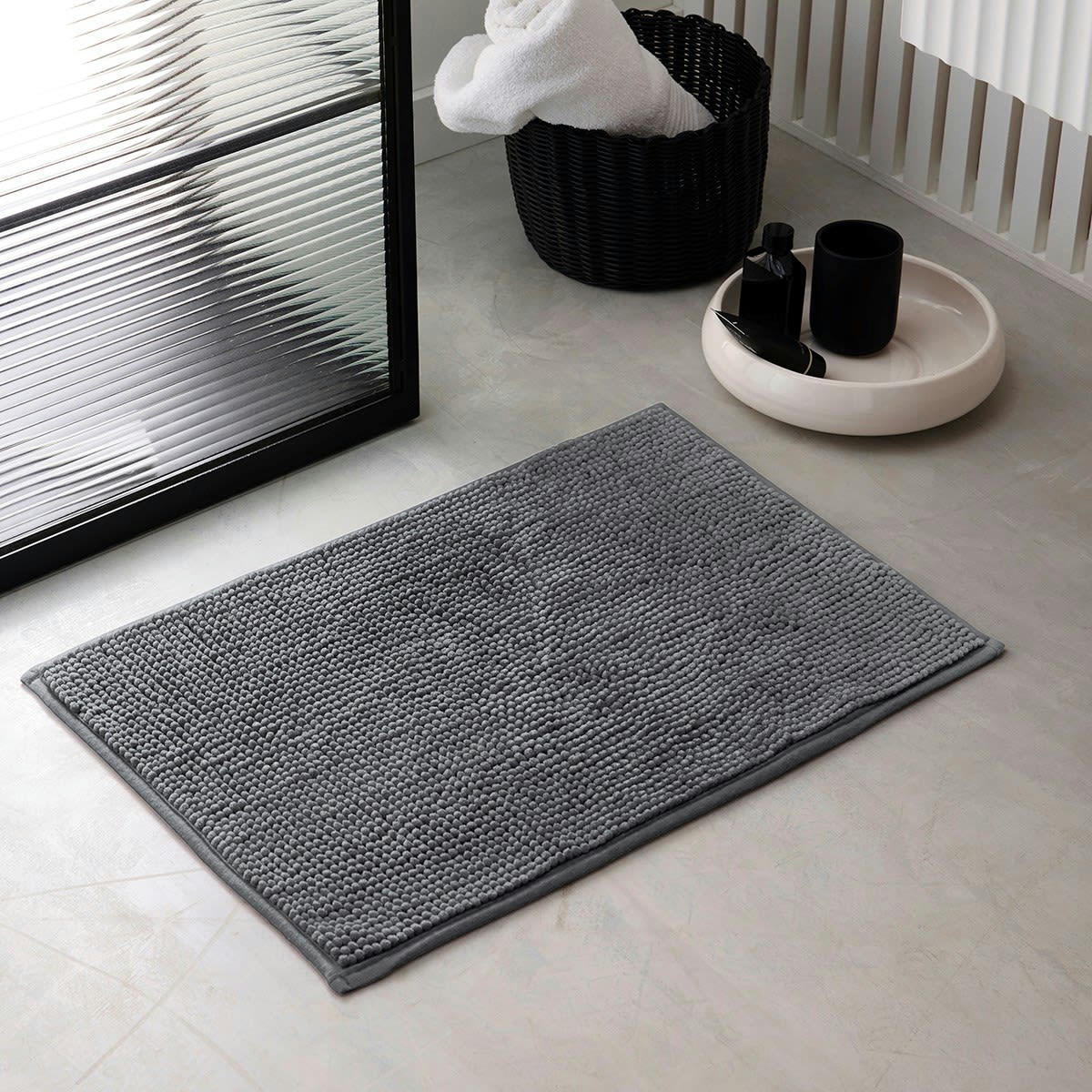 ESSENTIAL - Tapis de bain Bubble uni en Polyester Gris 60x40 cm