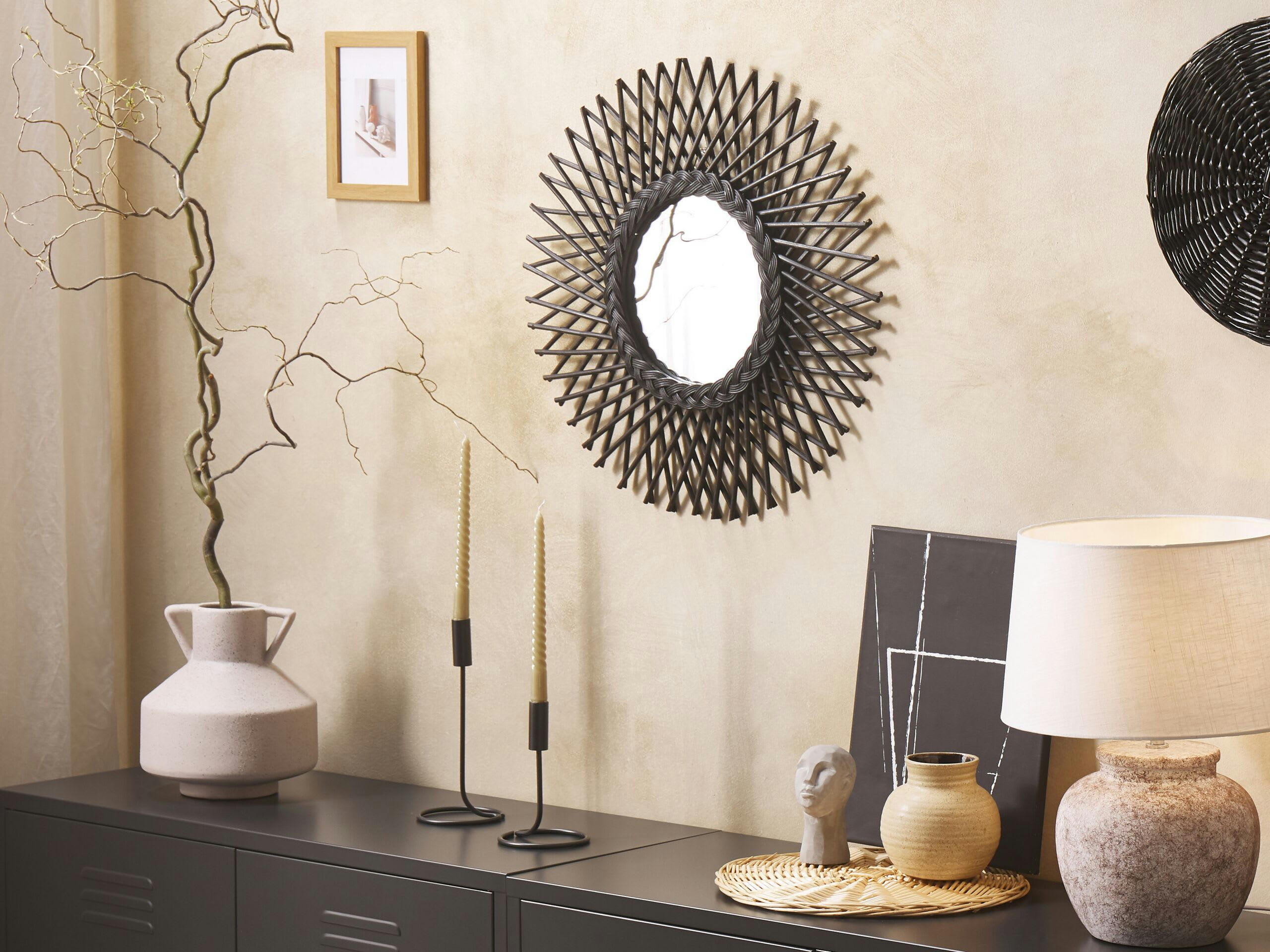 TAGOLU - Miroir en rotin noir 60x60