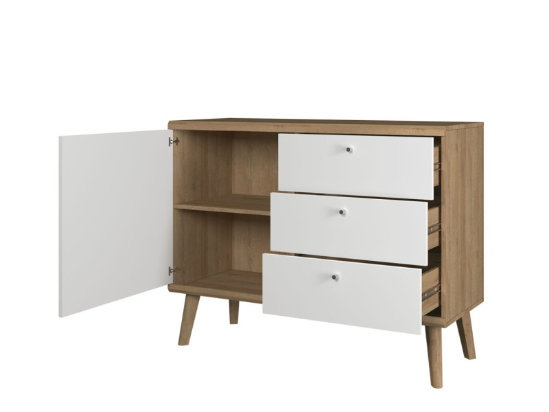 Komoda szuflady wysokie nogi PRIMO 107 cm BiałyDąb Riviera