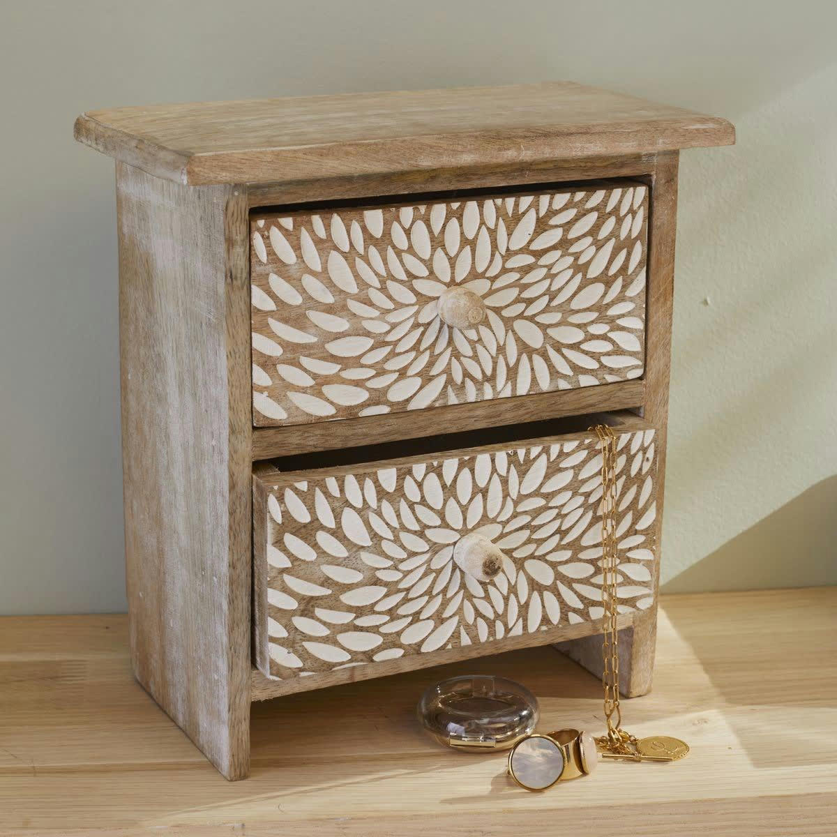 MANGO WOOD - Rangement à tiroirs en bois beige 20x21x10