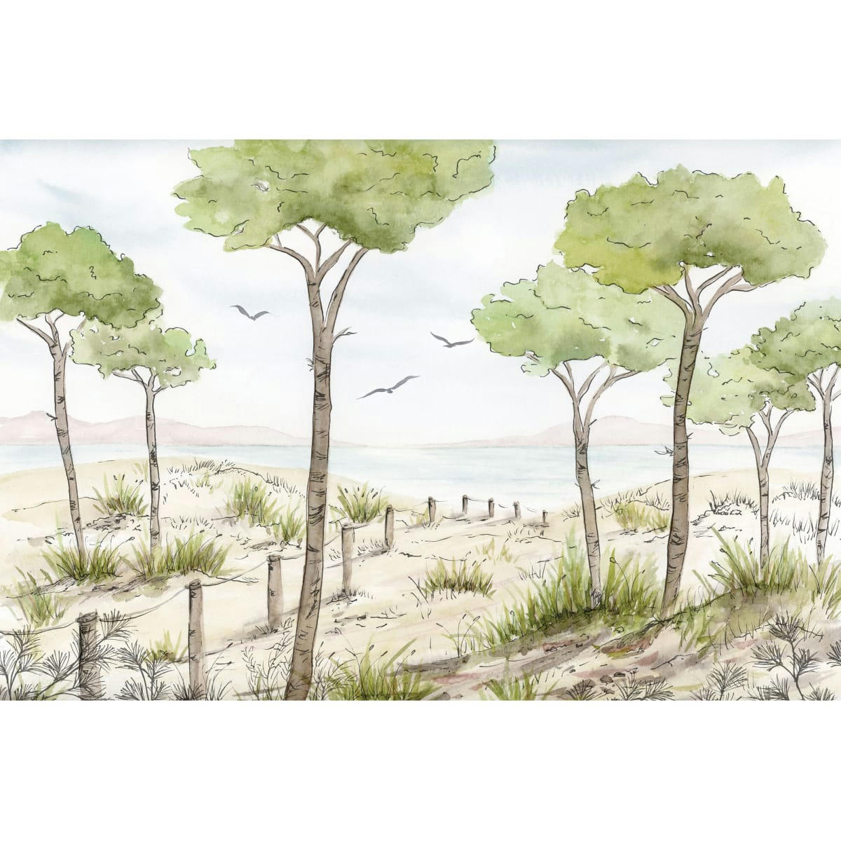 - Papier peint panoramique paysage vue des pins 375 x 250 cm