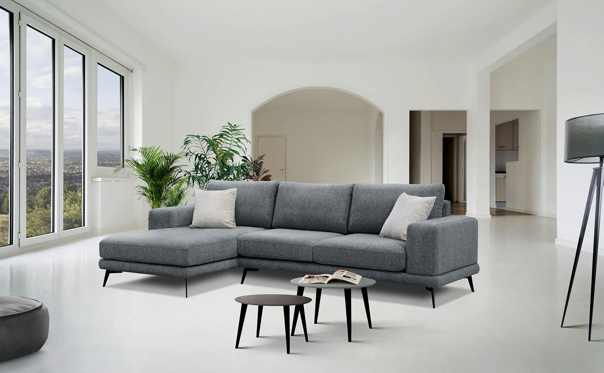 MEDIOLANE - Canapé d'angle gauche 4 places tissu gris foncé