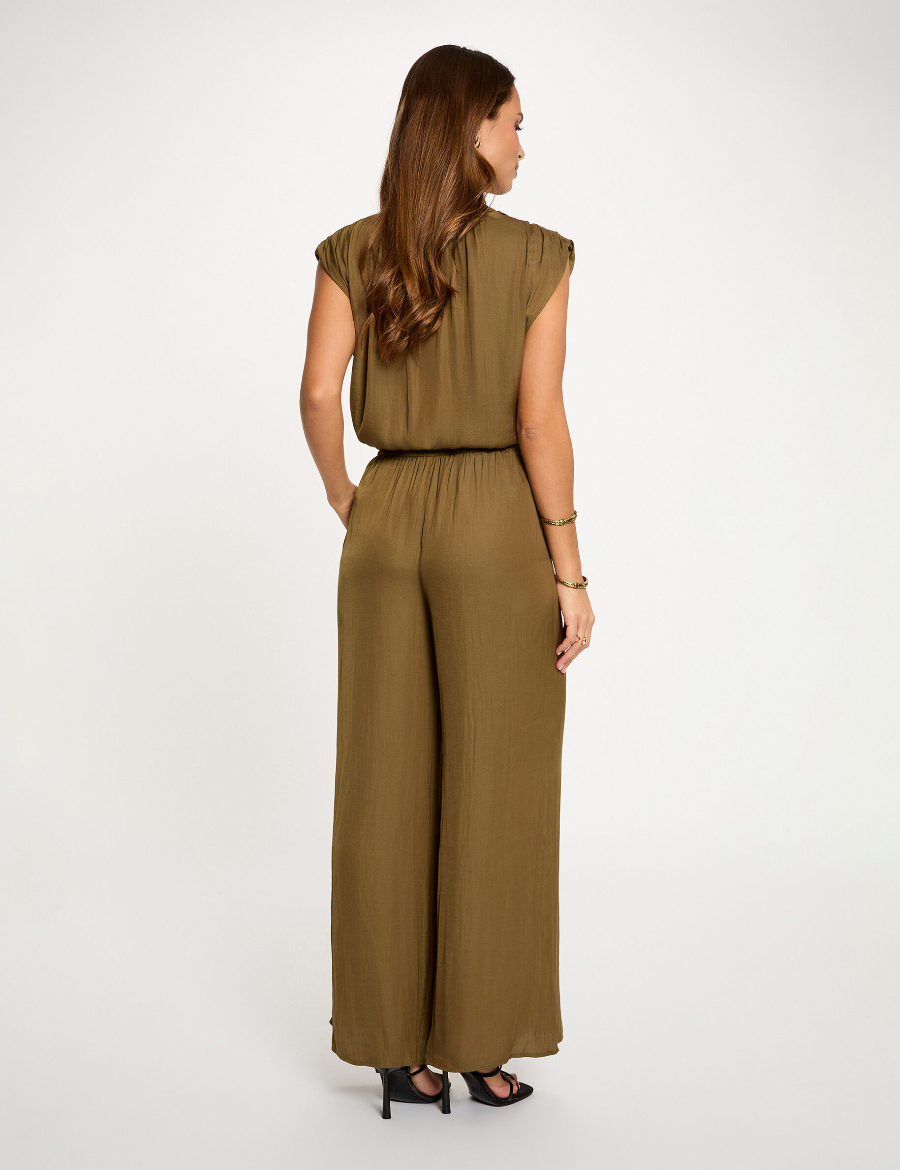 Flowy Wide-Leg Trousers Khaki Green Women