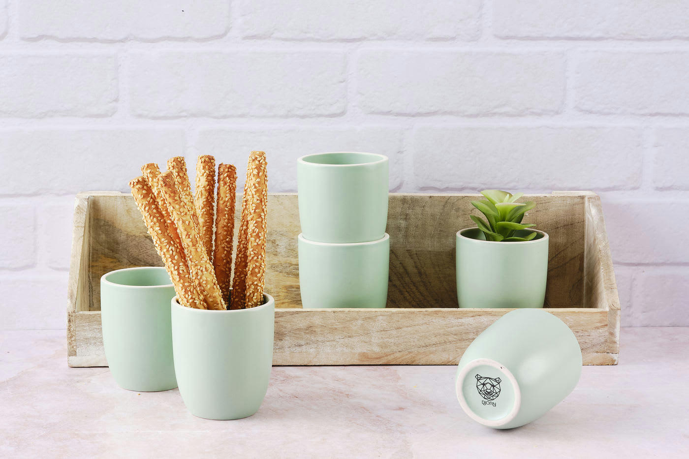 ORIGIN - Lot de 6 mugs en grès vert 20cl