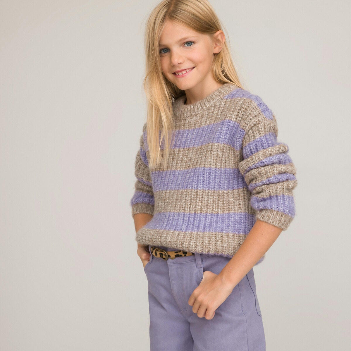 Pull col rond en grosse maille rayé