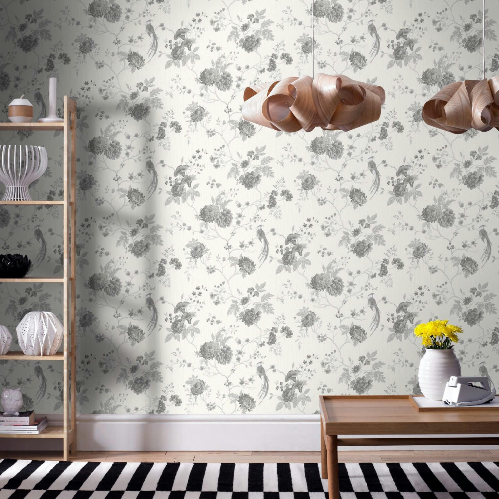 - Papier peint intissé brillant exotica écru argent 1005x52cm