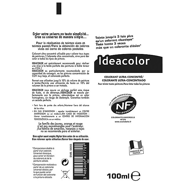 Colorant universel toutes peintures Ideacolor noir 100ml