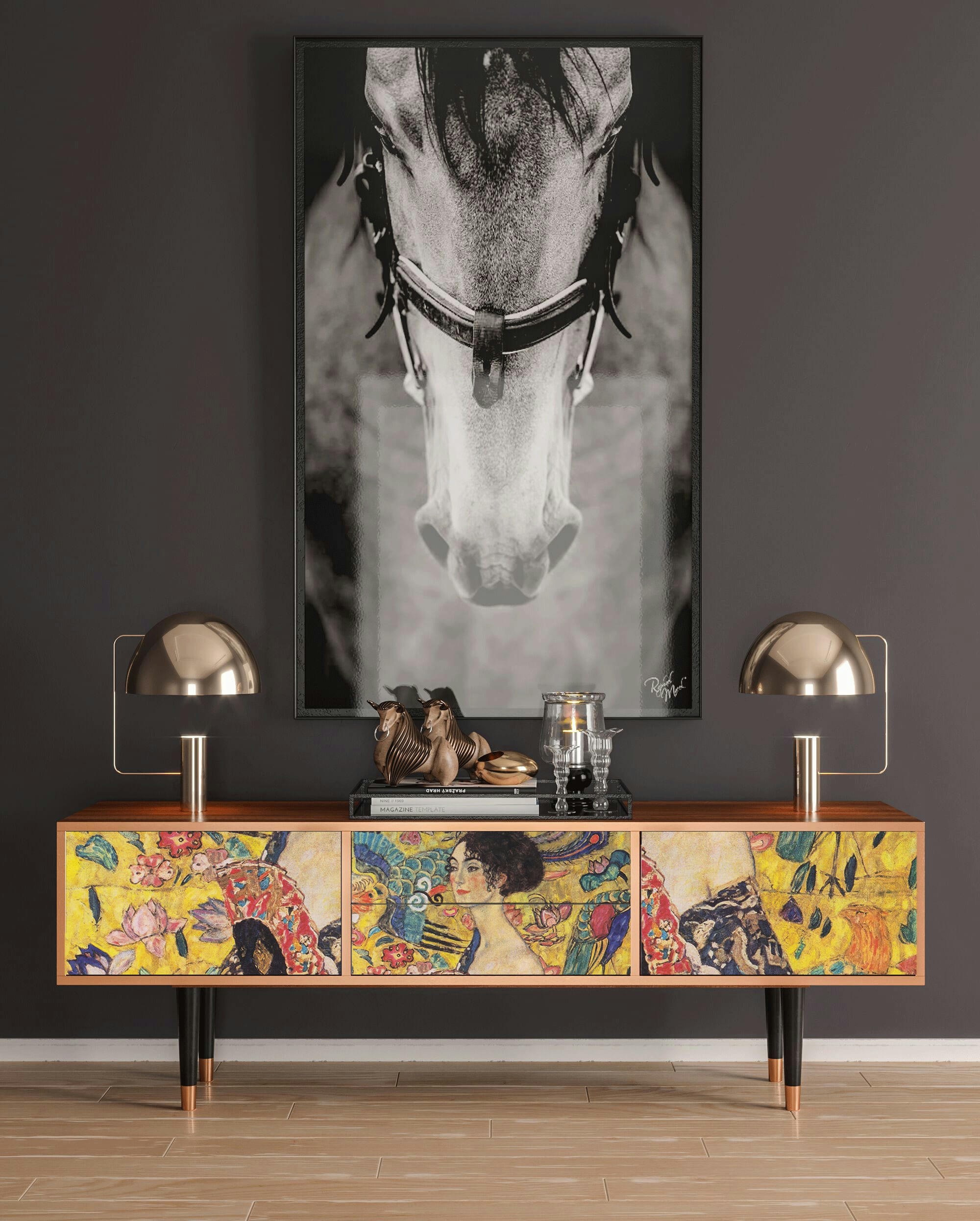 LADY WITH FAN BY GUSTAV KLIMT - Meuble TV  jaune 2 tiroirs et 2 portes L 170 cm