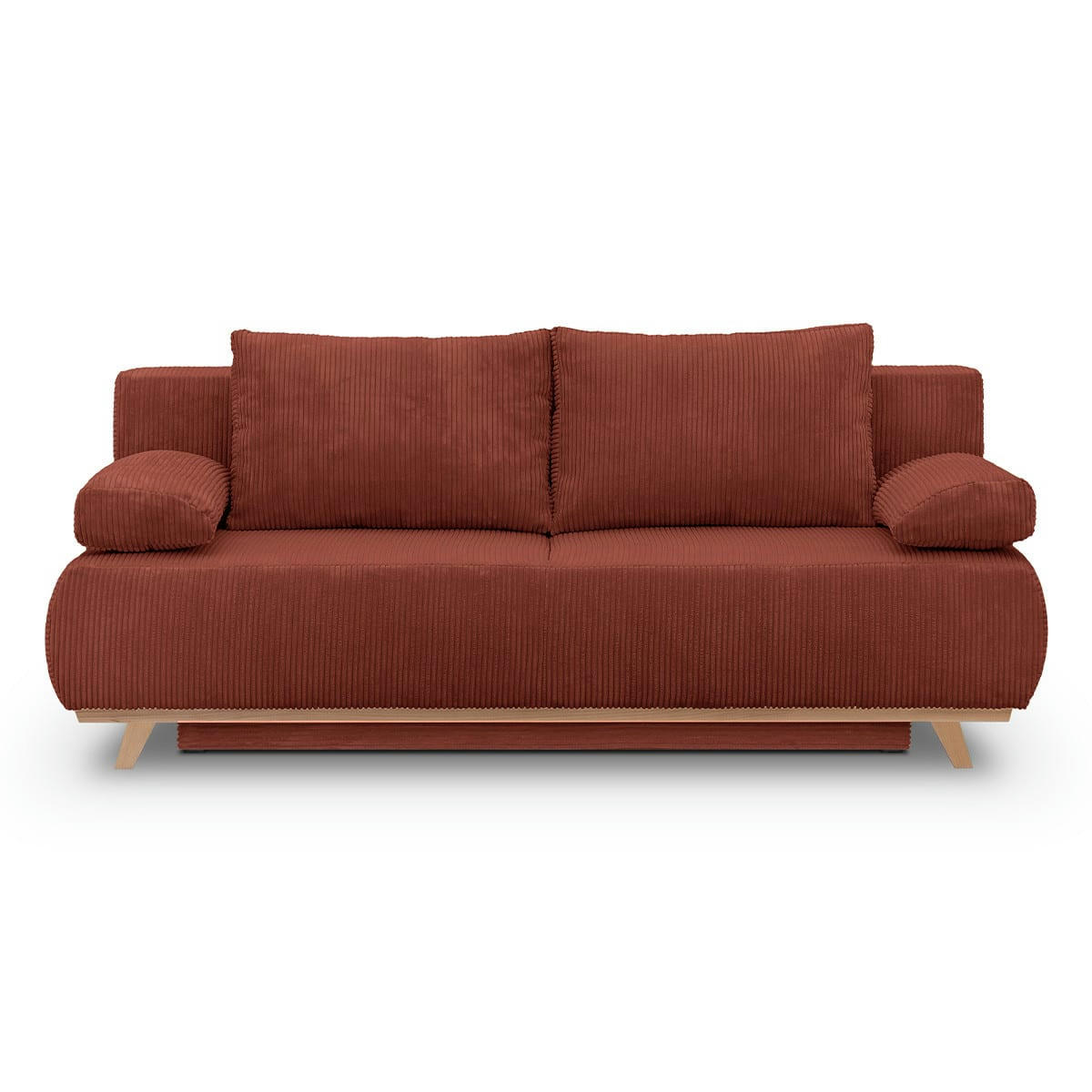 LARIA - Canapé convertible 3 places en velours côtelé rouille