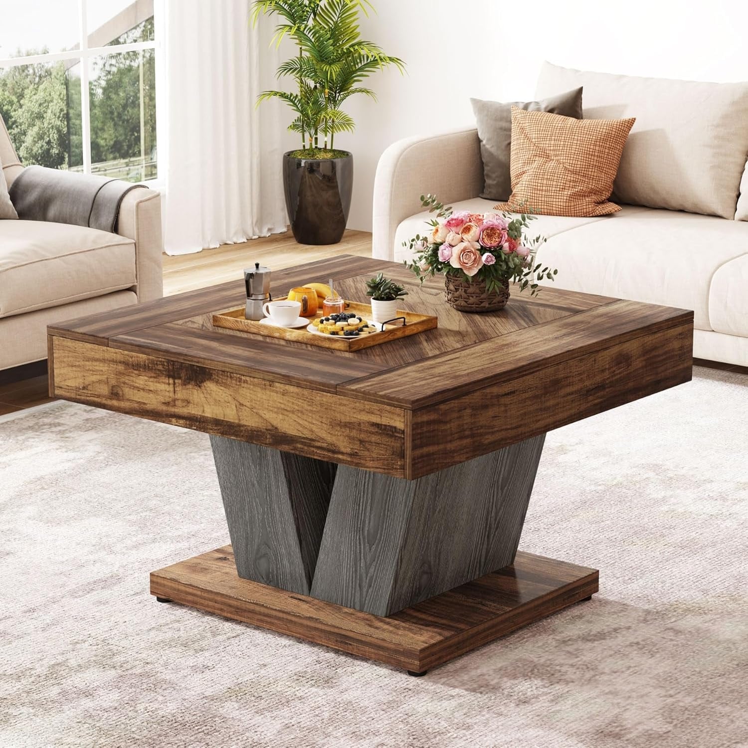 31.5 Inches Wood Coffee Table Square Center Cocktail Tea Table
