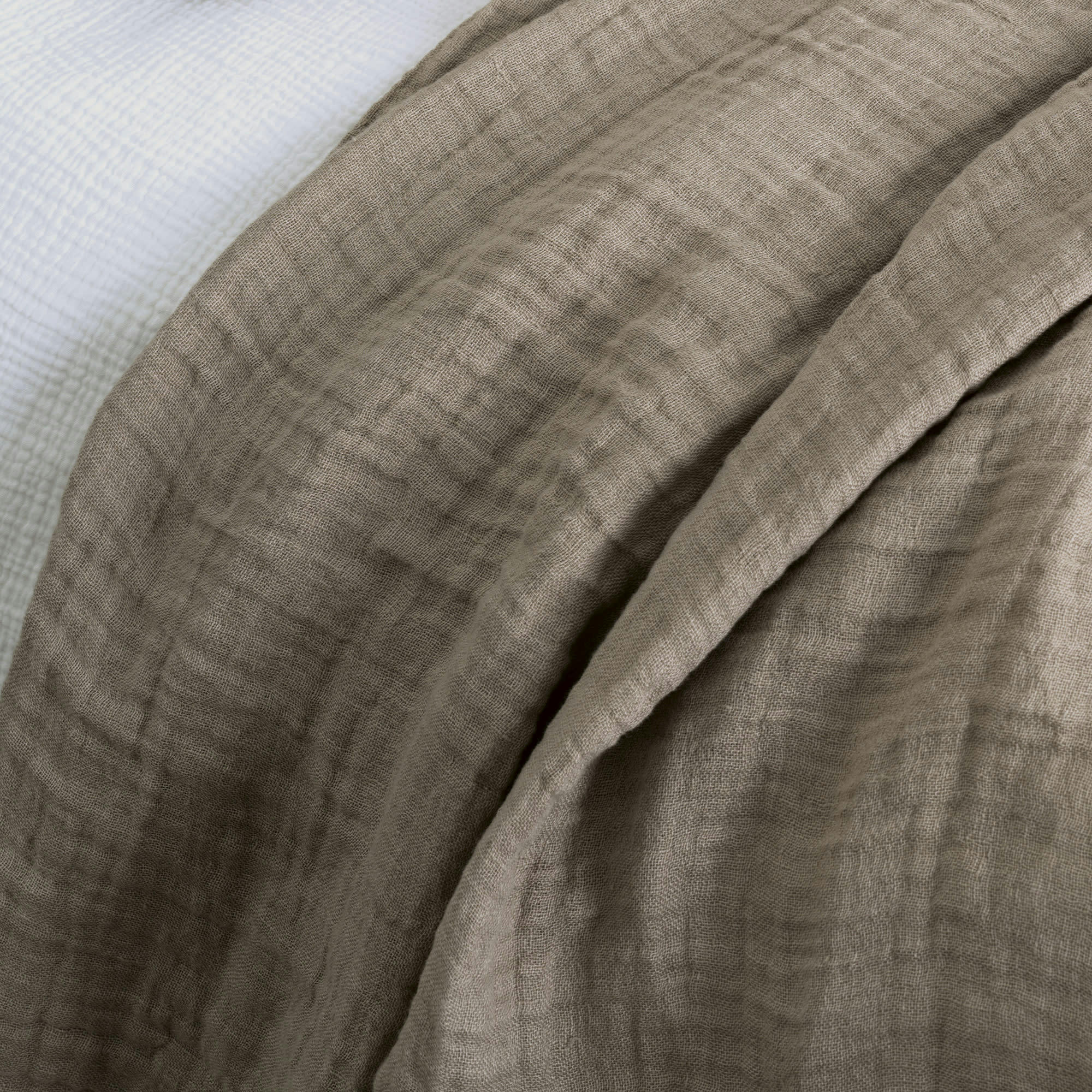 CAPRI - Dessus de lit gaze de lin gaufré grège 180X220 CM