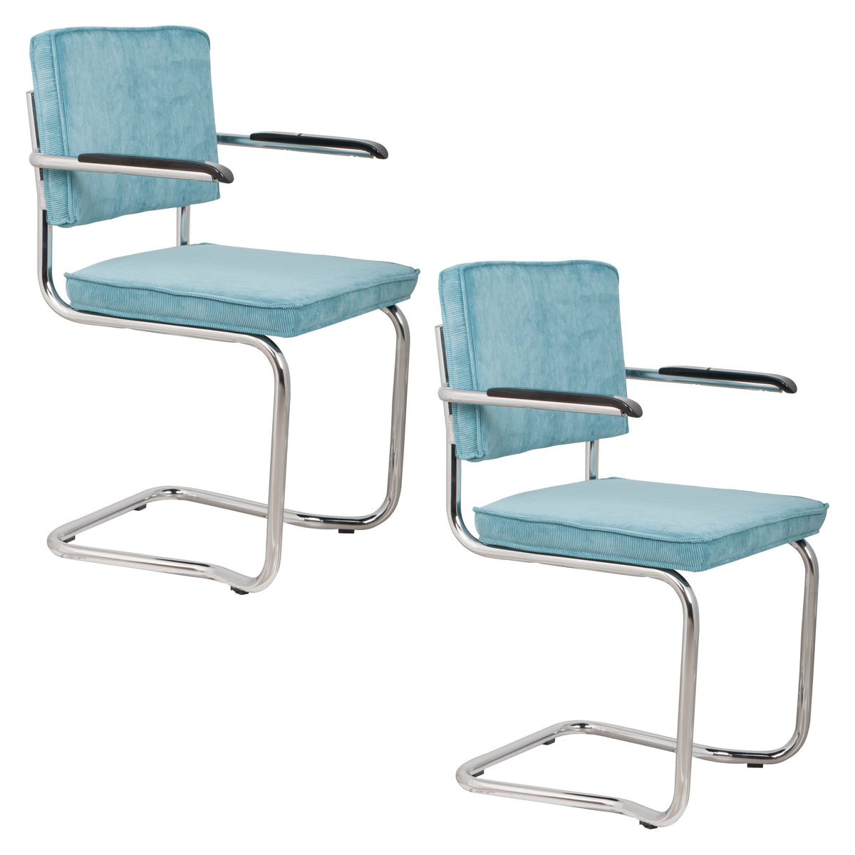 Zuiver Ridge Kink Rib Eetkamerstoelen Armleuning Blauw - Set van 2