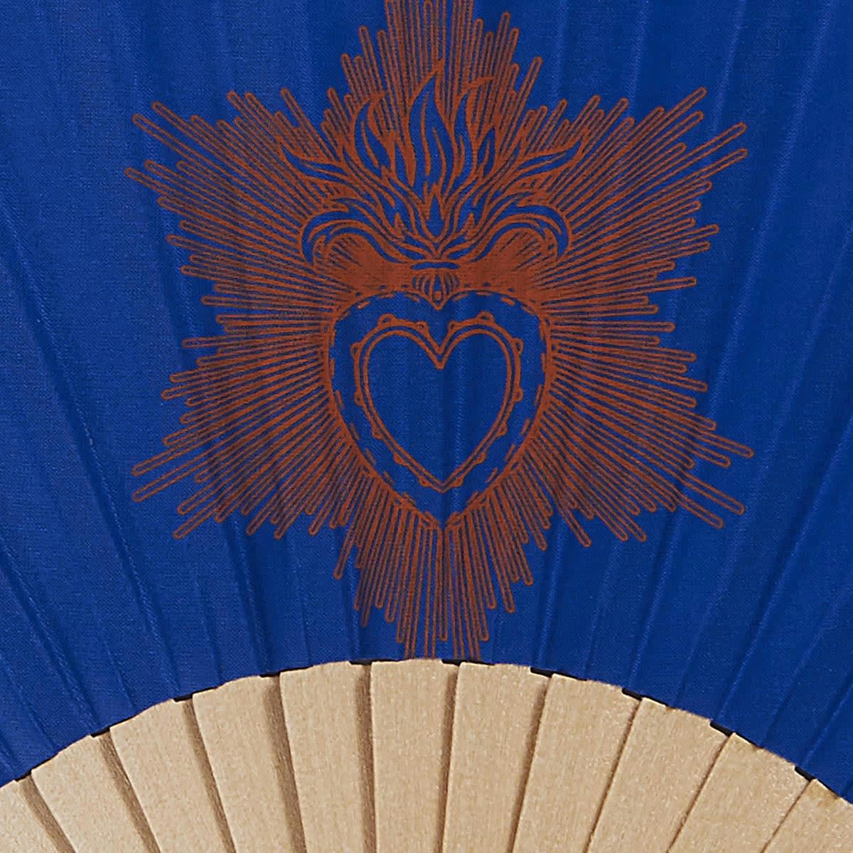 EX VOTO - Éventail en bois de bouleau et coton sérigraphié bleu