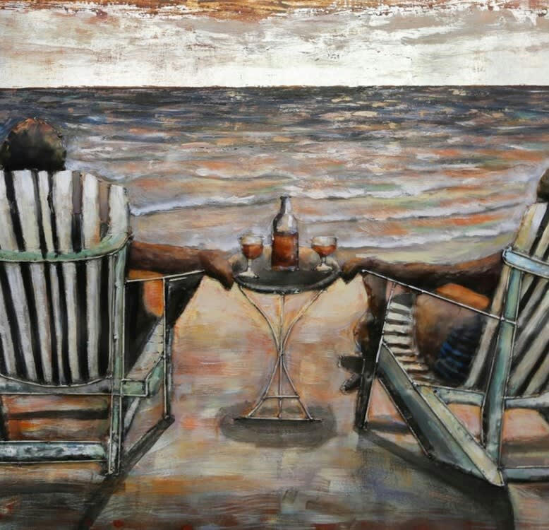 MÉTAL BRASS - Tableau relief en métal vacances en couple 120x80