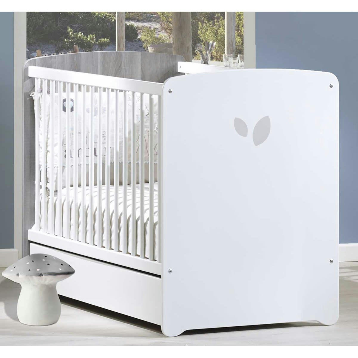 LEAF - Lit bébé 120x60 sérigraphié en bois gris