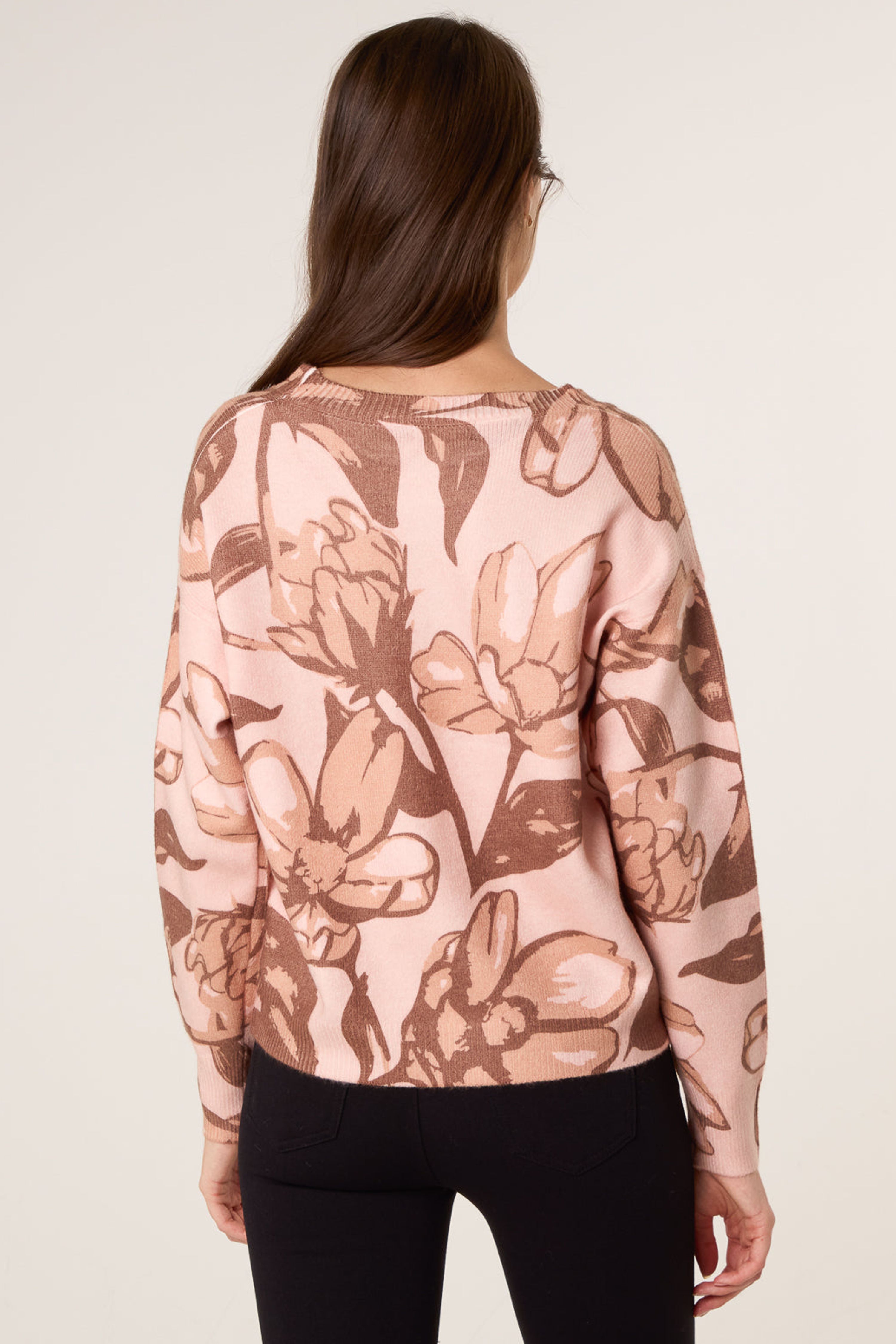 Blue Vanilla Pink Flower Sequin Detailed Jumper