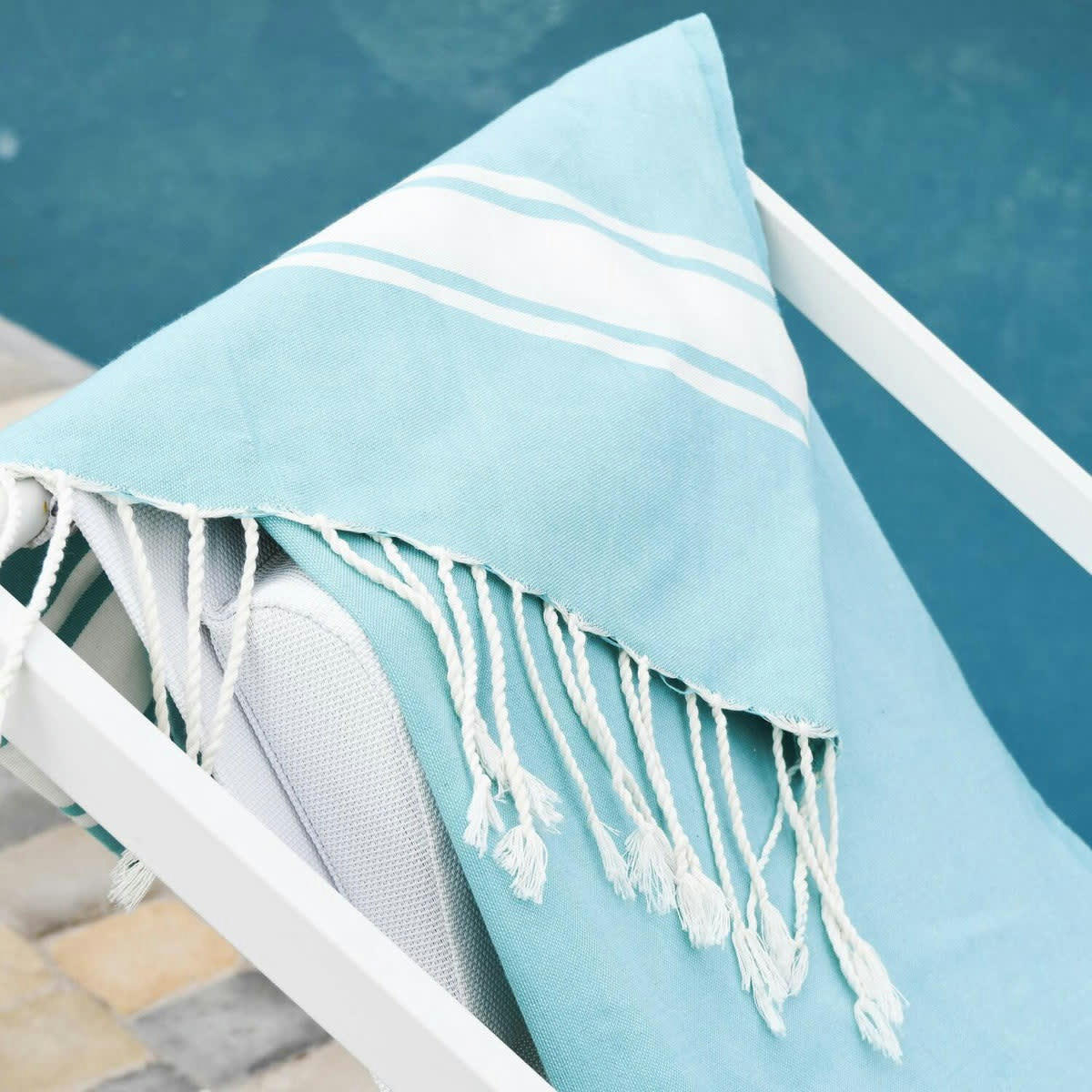 ST TROPEZ - Fouta bande blanche coton  100x200 vert turquoise