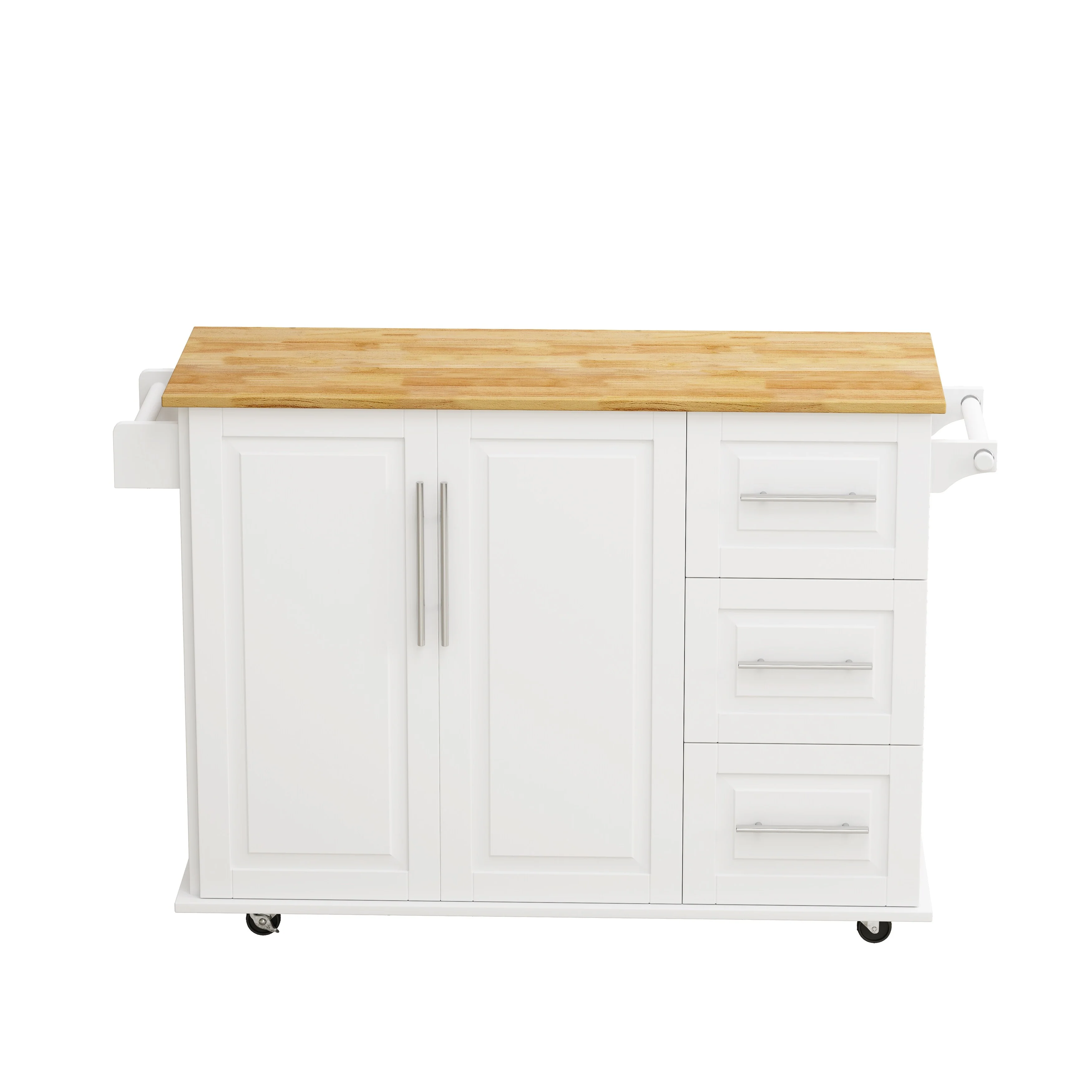Kitchen Island Cart With 2 Door Cabinet And Three Drawers(no include stool)