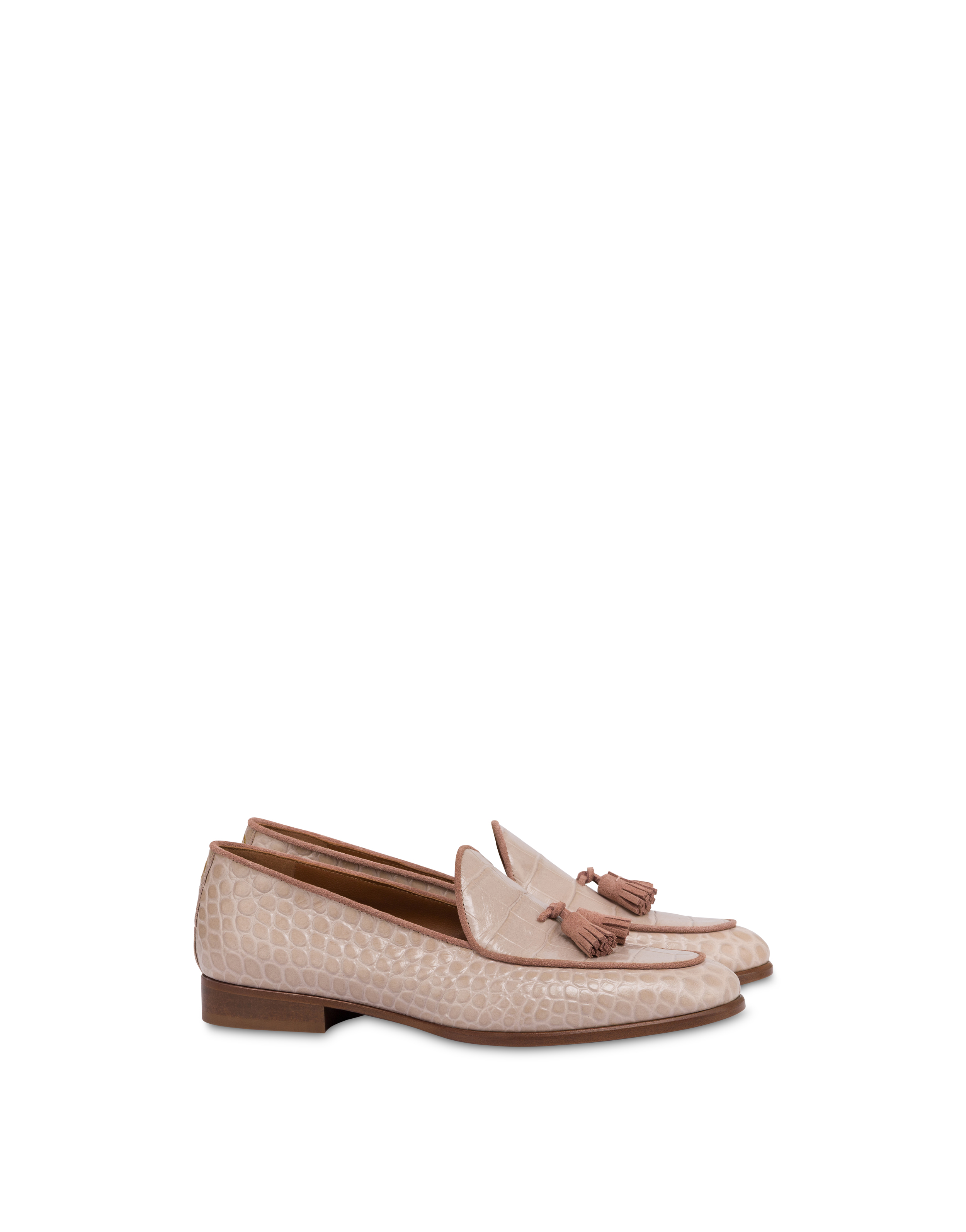 Belgian Shoes Outline In Vitello Stampa Cocco E Crosta Nude/rosa Antico
