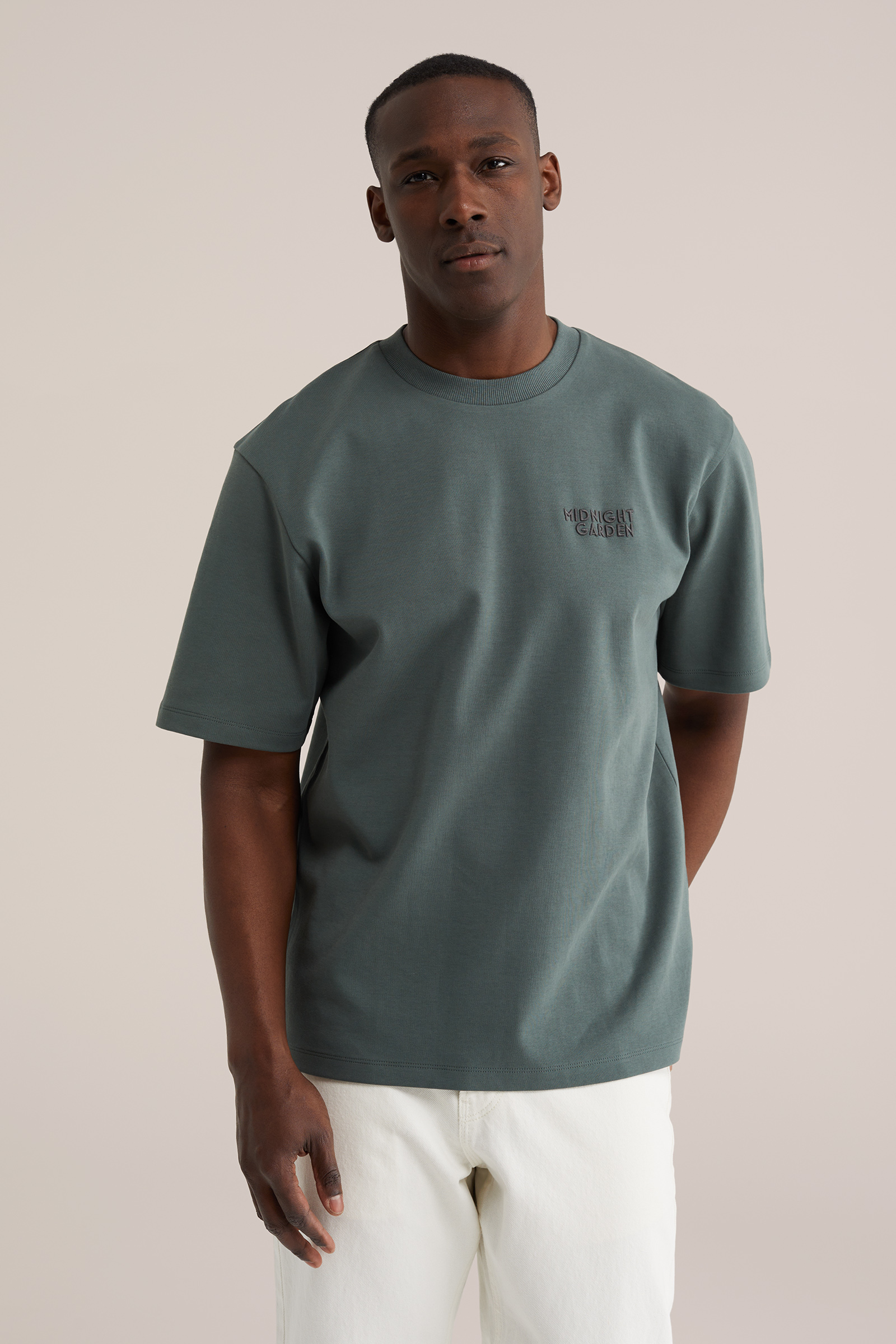 Heren heavyweight loose fit T-shirt met print en embroidery