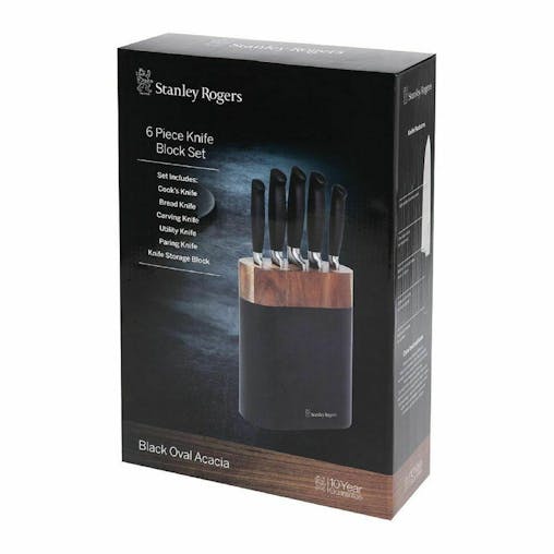 Stanley Rogers Acacia Knife Block 6 Piece Black Oval Knives 6Pc