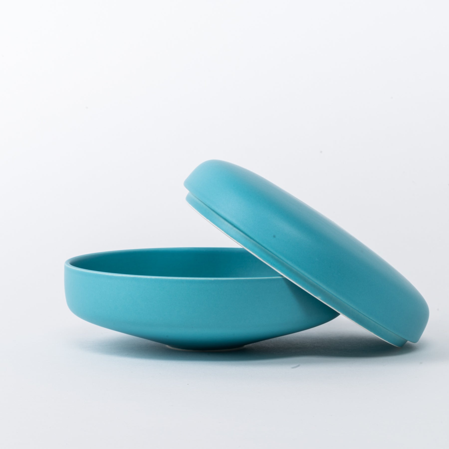 Large Azure Blue Lidded Box - Wide Pebble Ceramic Jar