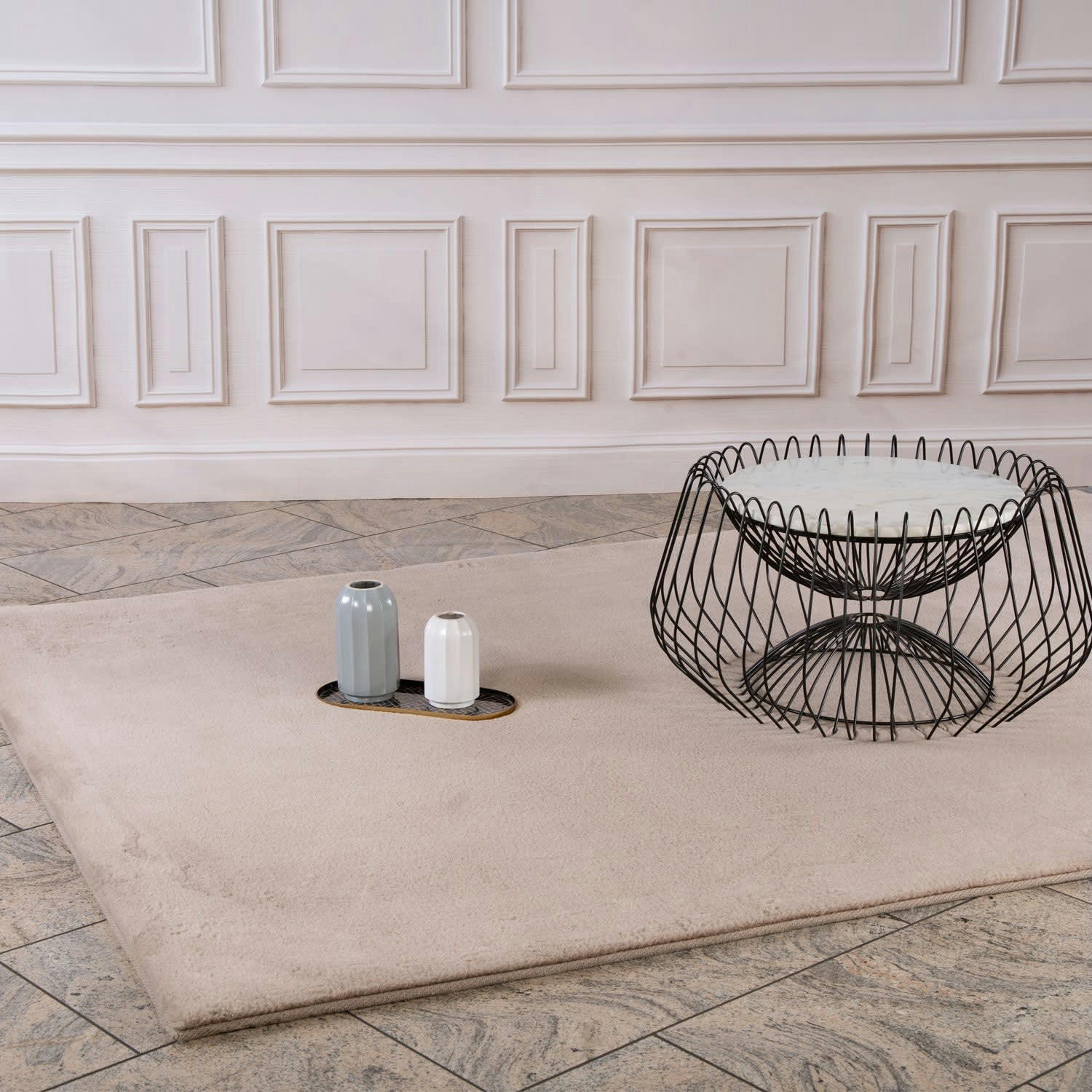 SOUGH - tapis de fourrure velours beige taupe 120x170cm