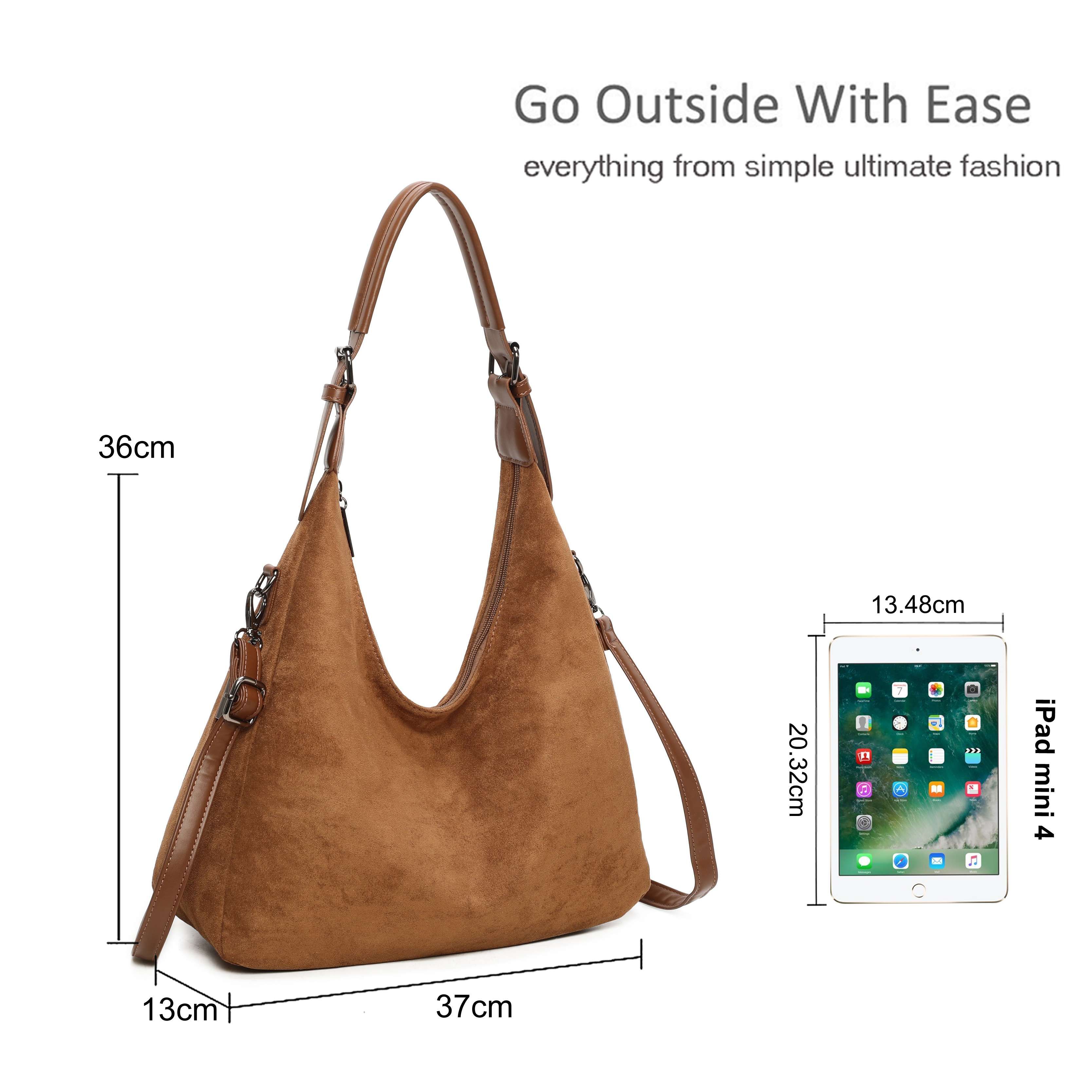 Kitise Stylish Faux Suede Hobo Shoulder Handbag With Side Zip Detail
