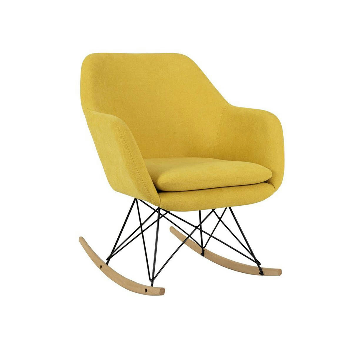MANILLA - Fauteuil à bascule en tissu pieds bois jaune