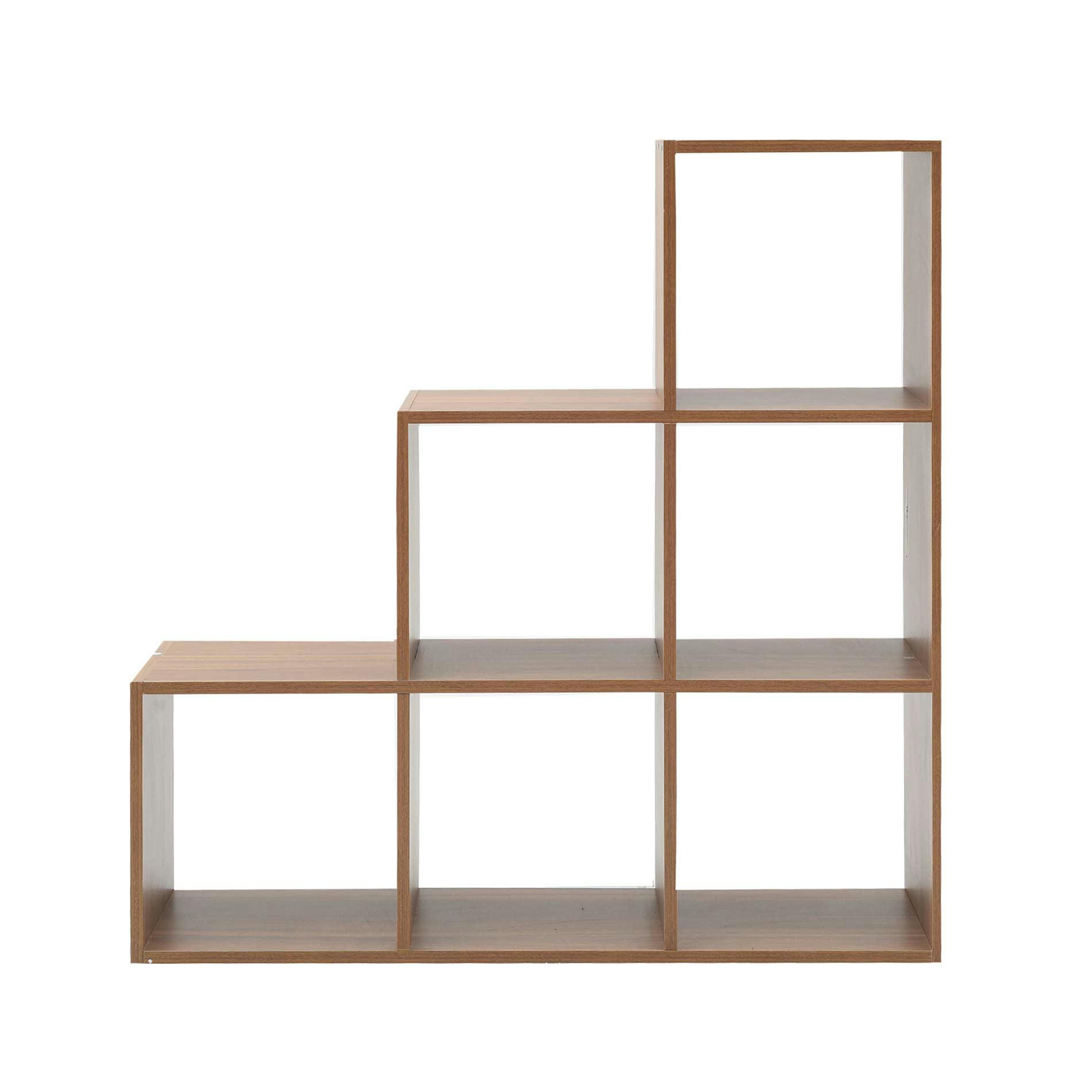 BERLINO - Bibliothèque en escalier avec 6 cubes en mdf couleur brun chêne