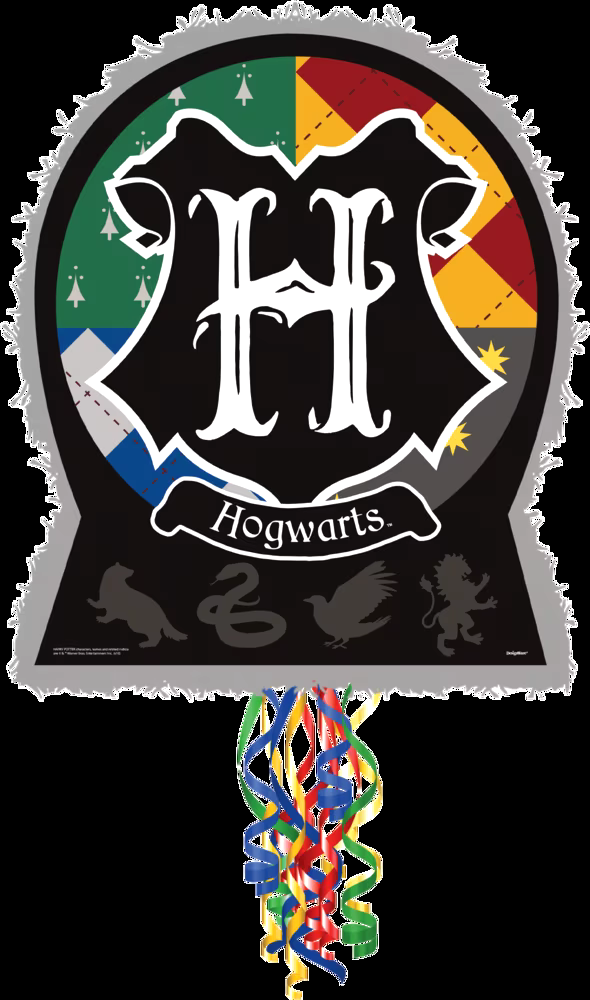 Harry Potter Hogwarts Logo Pinata Hanging Pull String Decoration, Black, 22-in, Holds 2lb of Pinata Filler, for Birthday Parties