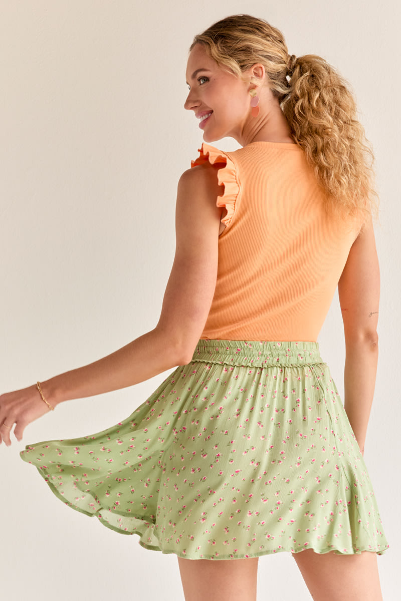 Anna Floral Flowy Tie Waist Flippy Mini Skirt