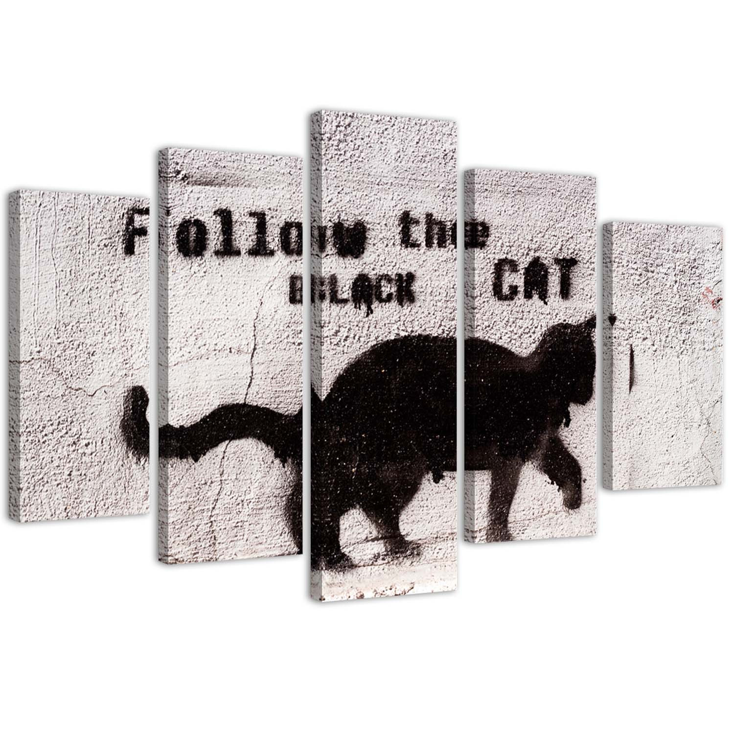 Feeby Obraz 5 częściowy na płótnie Black cat 100x70