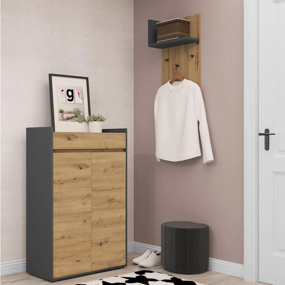 Kosmo - Schoenenkast met 2 deuren in grijs eiken effect