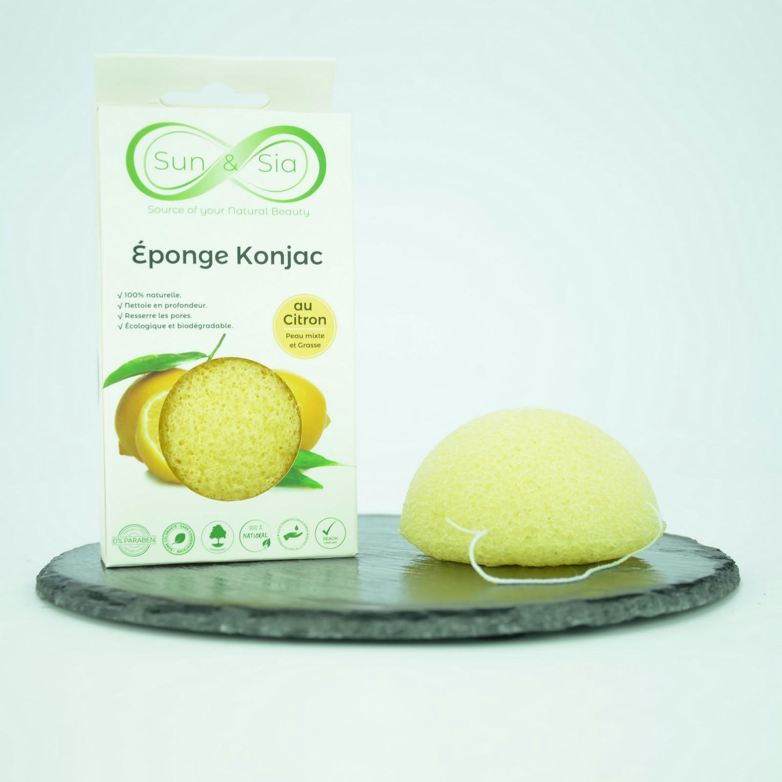 BEAUTE & BIEN-ETRE - Éponge au Konjac 100% Naturelle Enrichie au Citron forme Demi-lune