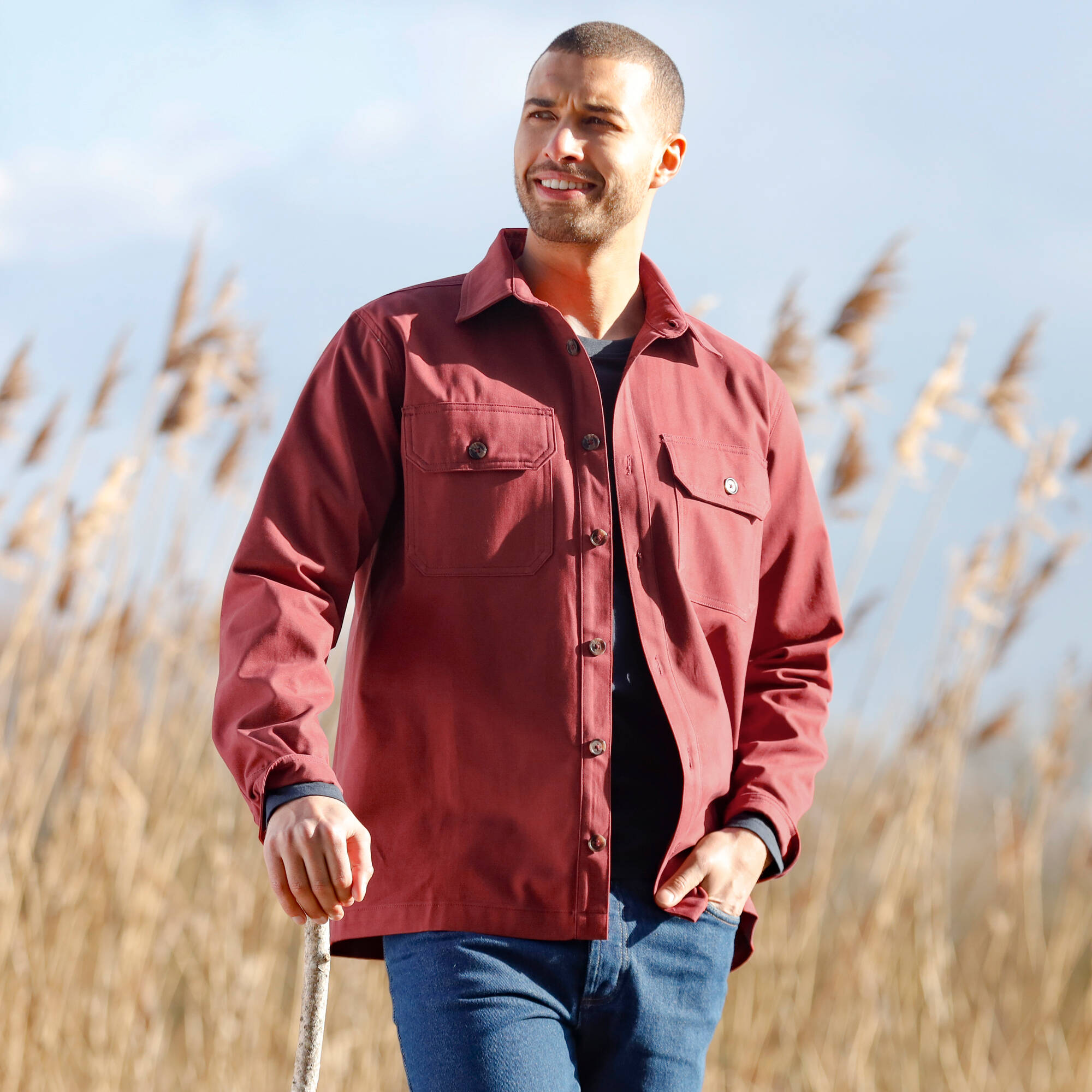 Surchemise boutonnée twill toucher peau de p&ecirc;che