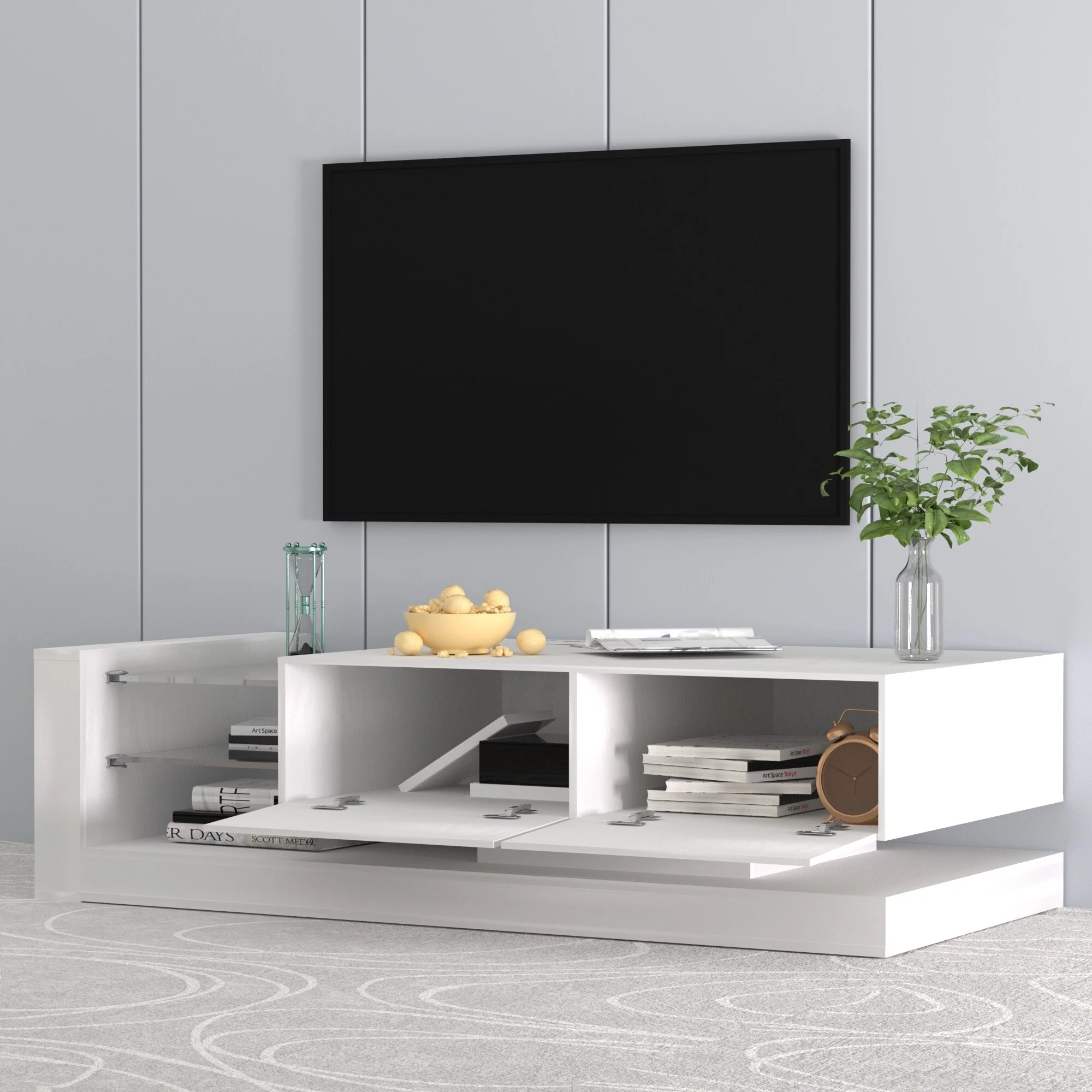 White 71 TV Console with RGB Lights & Storage for TVs Up to 70