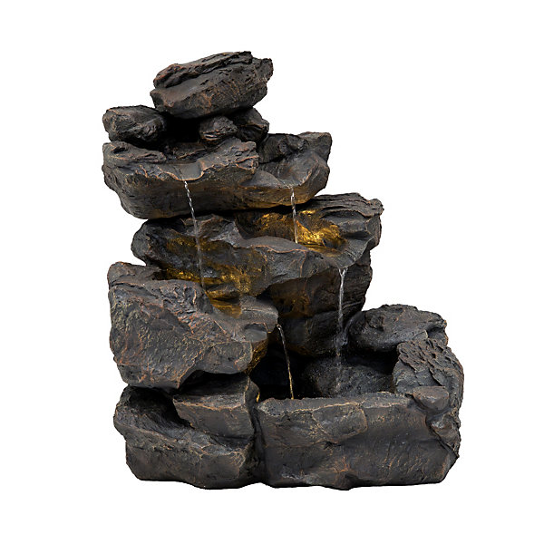 Fontaine de Jardin Rustic Rapids Avec éclairage LED Blanc Chaud &Brosse à Nettoyage