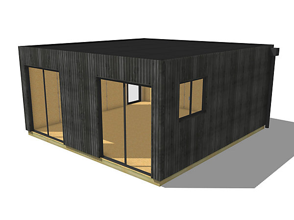 Dépendance de jardin bois en bois 5,5 x 5,7 x 2,7 m avec plancher isolé / menuiseries alu k-line