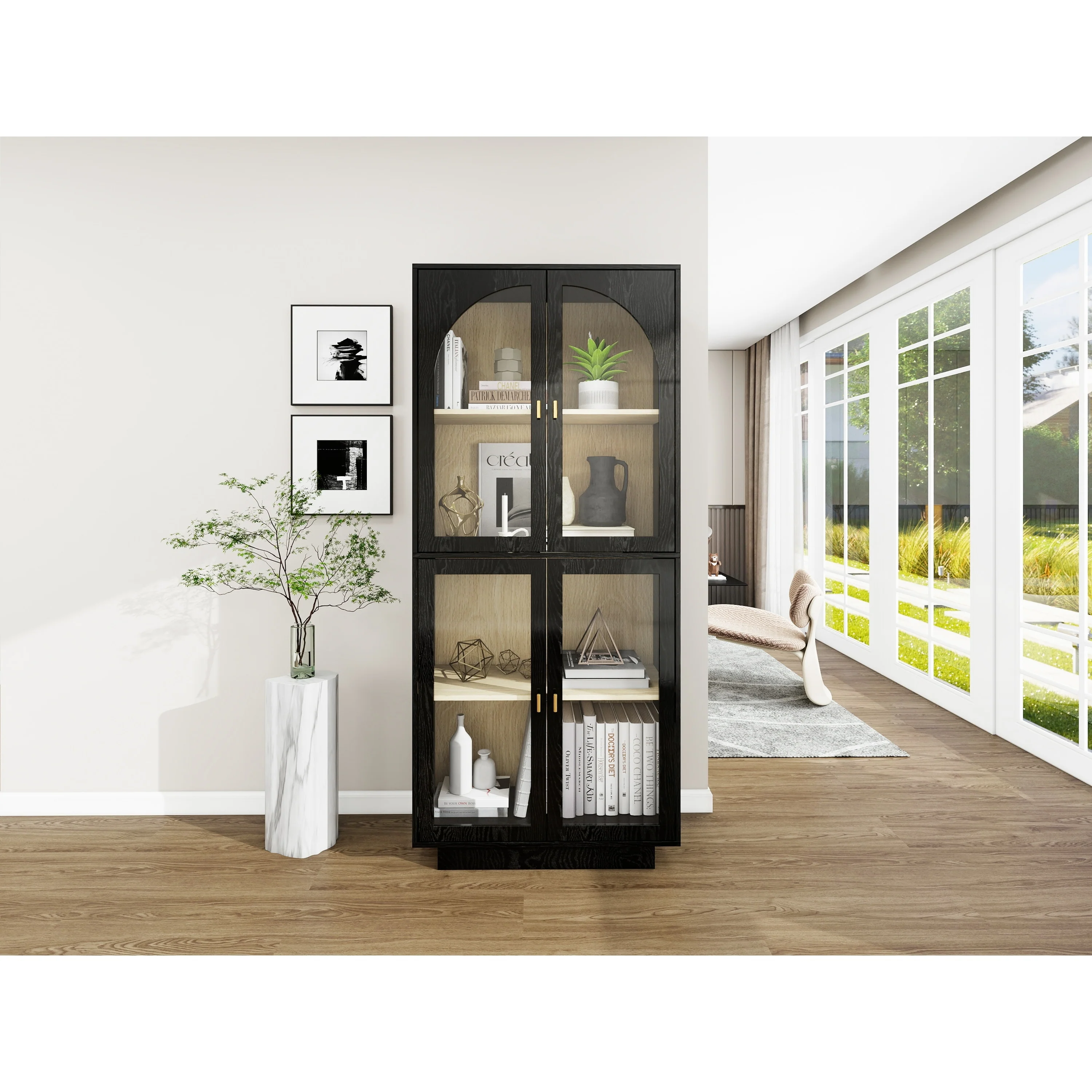 Modern Storage Cabinet with Acrylic Door and Adjustable Shelves for Living Room, Dining Room