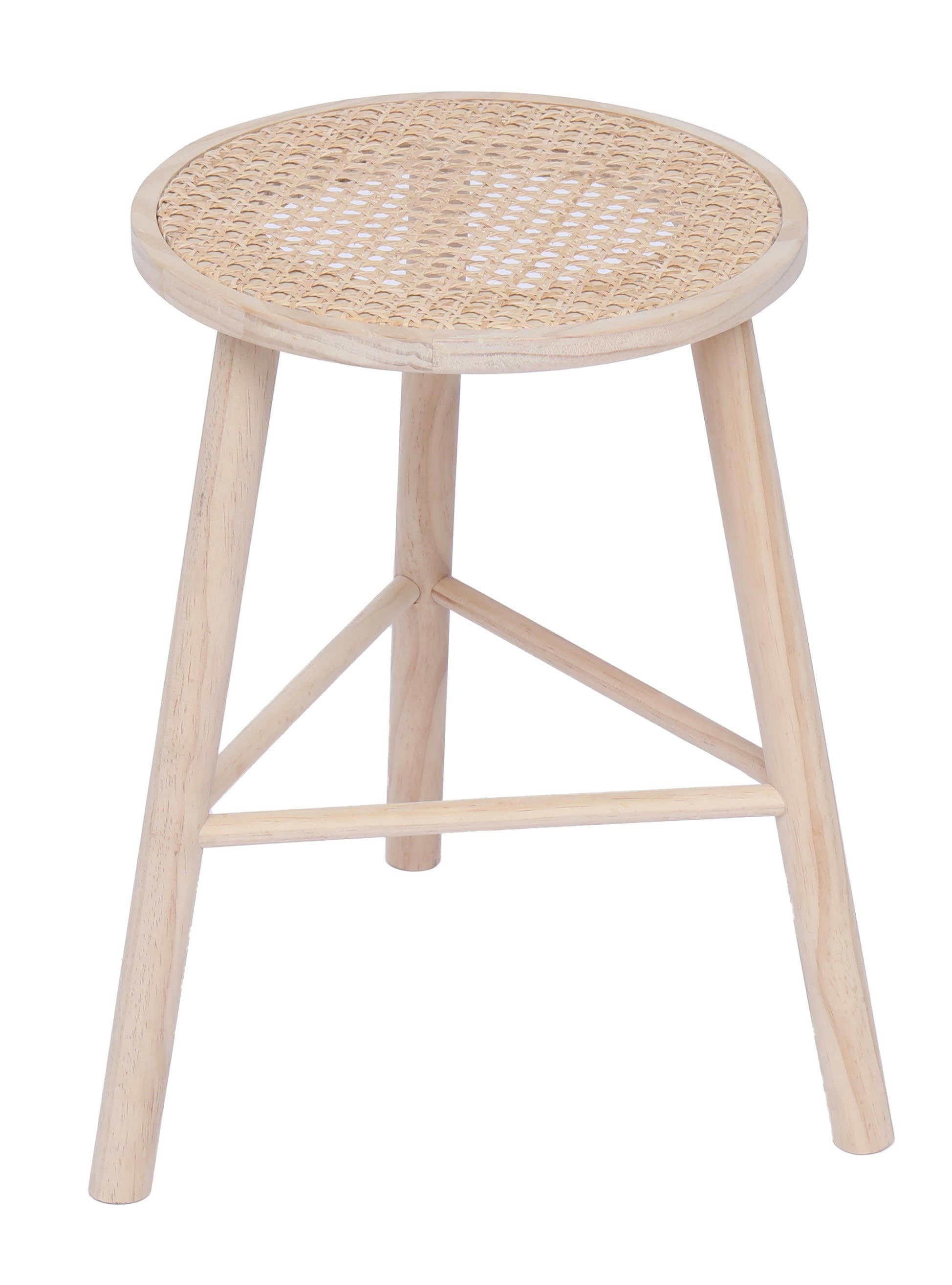 - Tabouret en pin massif et rotin