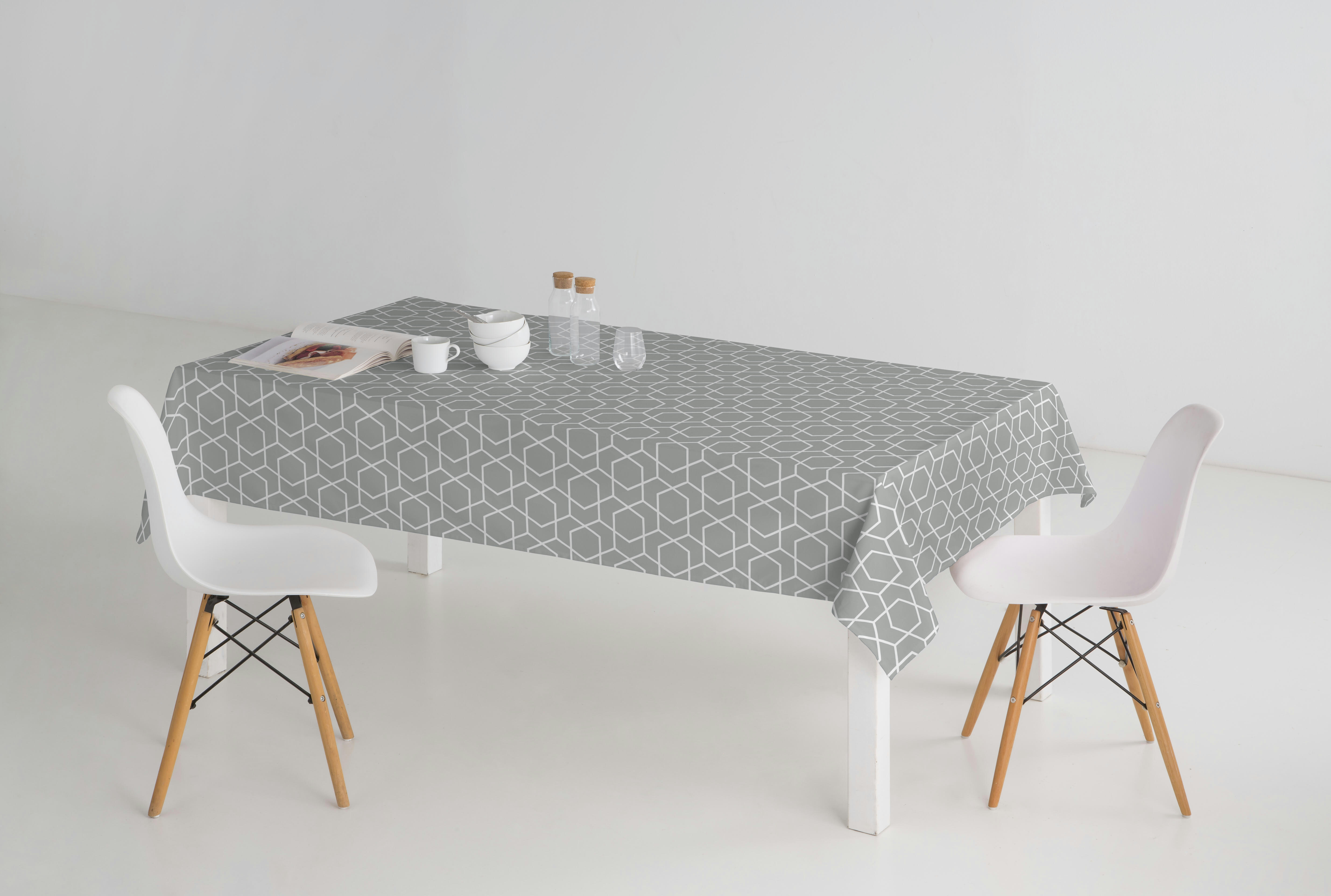CONTRACT PLATA - Nappe en coton biologique antitâche imprimée argent 140x240 cm